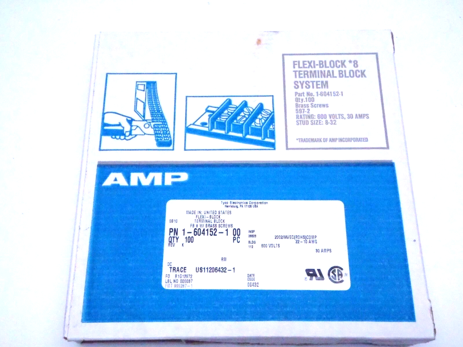 AMP 1-604152-1 Flexi-Block *8 Terminal Blocks Brass Screws 597-2 600V LOT OF 52 - Maverick Industrial Sales