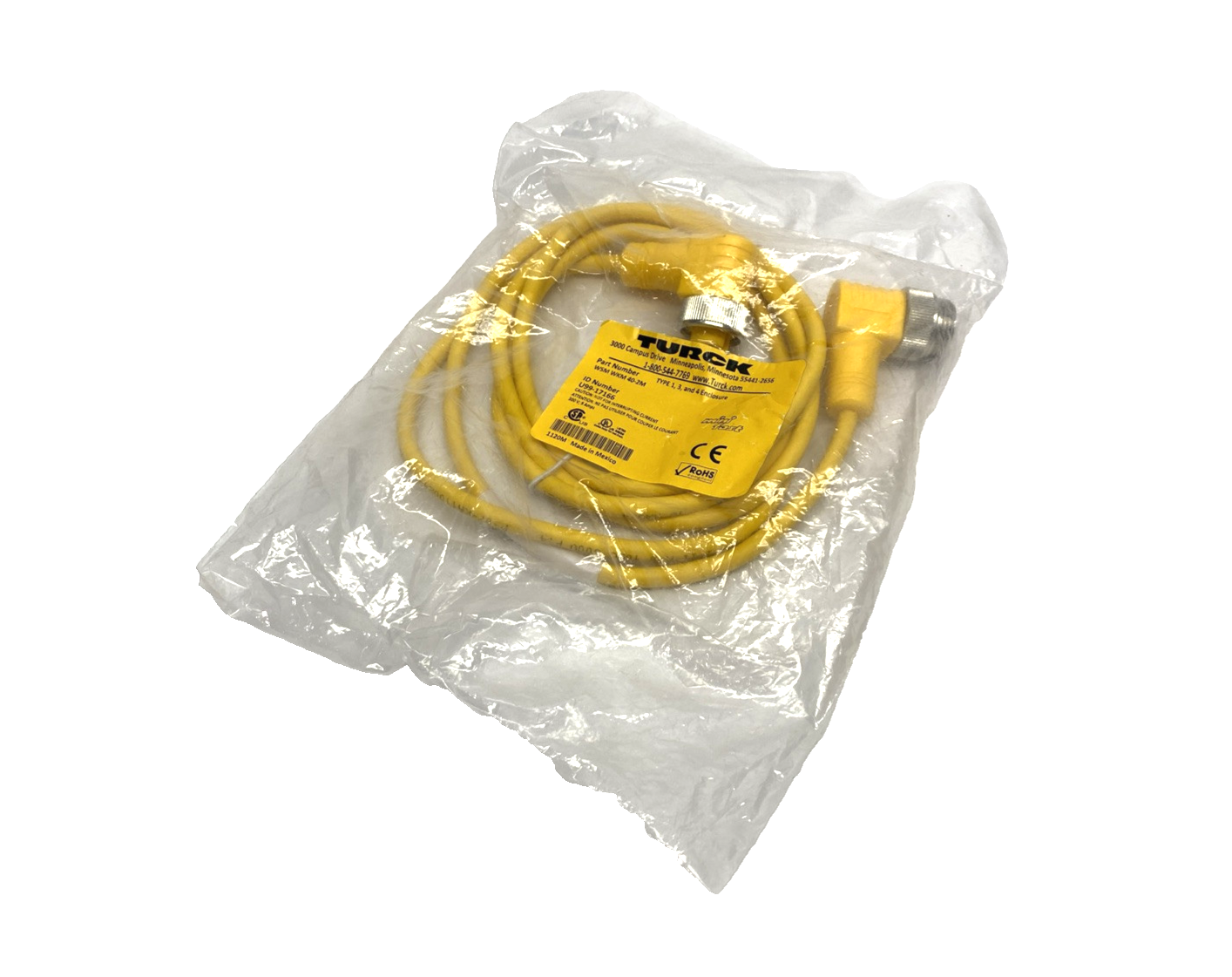 Turck WSM WKM 40-2M Cordset, Angled 7/8"-16 Male To Female 4-Pin 2m U99-17166 - New - Maverick Industrial Sales