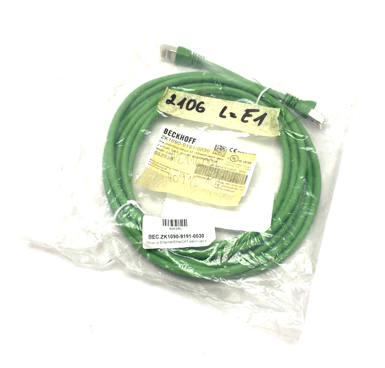 Beckhoff ZK1090-9191-0030 Ethernet/EtherCAT Patch Cable 2 x RJ45 3m 052939 - Maverick Industrial Sales