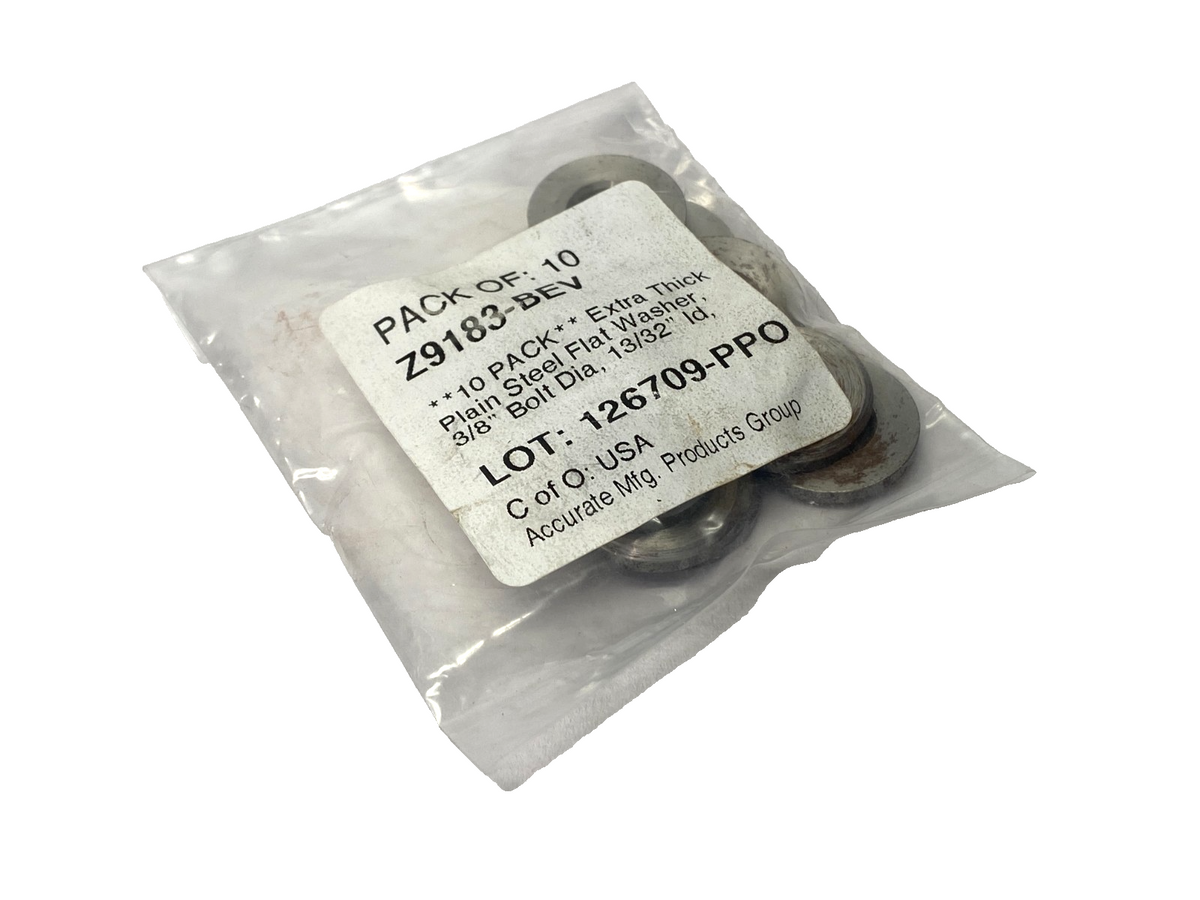 AMPG Z9183-BEV Flat Washer, Extra Thick Steel 3/8" Bolt Dia 13/32" ID PACK OF 10 - Maverick Industrial Sales