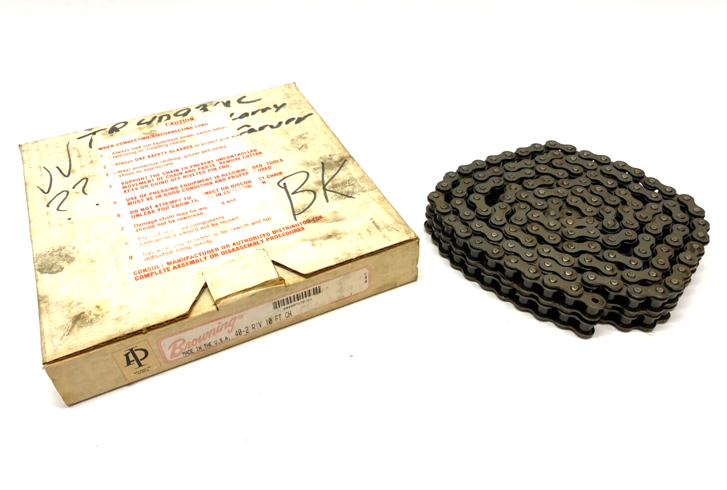 40-2 | Browning Steel Riveted Roller Chain 10ft Length Size 40 0.5" Pitch 2 Strand - New – Open box - Maverick Industrial Sales