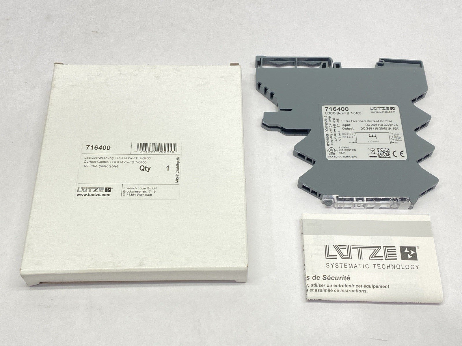 716400 | Lutze LOCC-Box-FB 7-6400 Electronic Circuit Breaker 1-10A - New – Open box - Maverick Industrial Sales