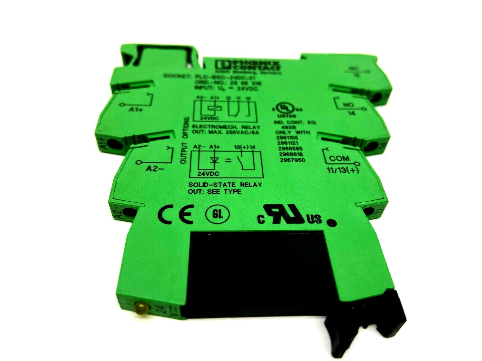 PLC-BSC-24DC/21,2966016,2966618 | Phoenix Contact PLC-BSC-24DC/21 Relay Base 2966016 w/ 2966618 Relay - Used - Maverick Industrial Sales