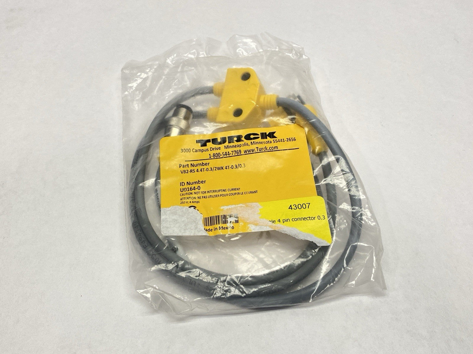 Turck VB2-RS 4.4T-0.3/2WK 4T-0.3/0.3 Daisy Chain Splitter U0164-0 - Maverick Industrial Sales