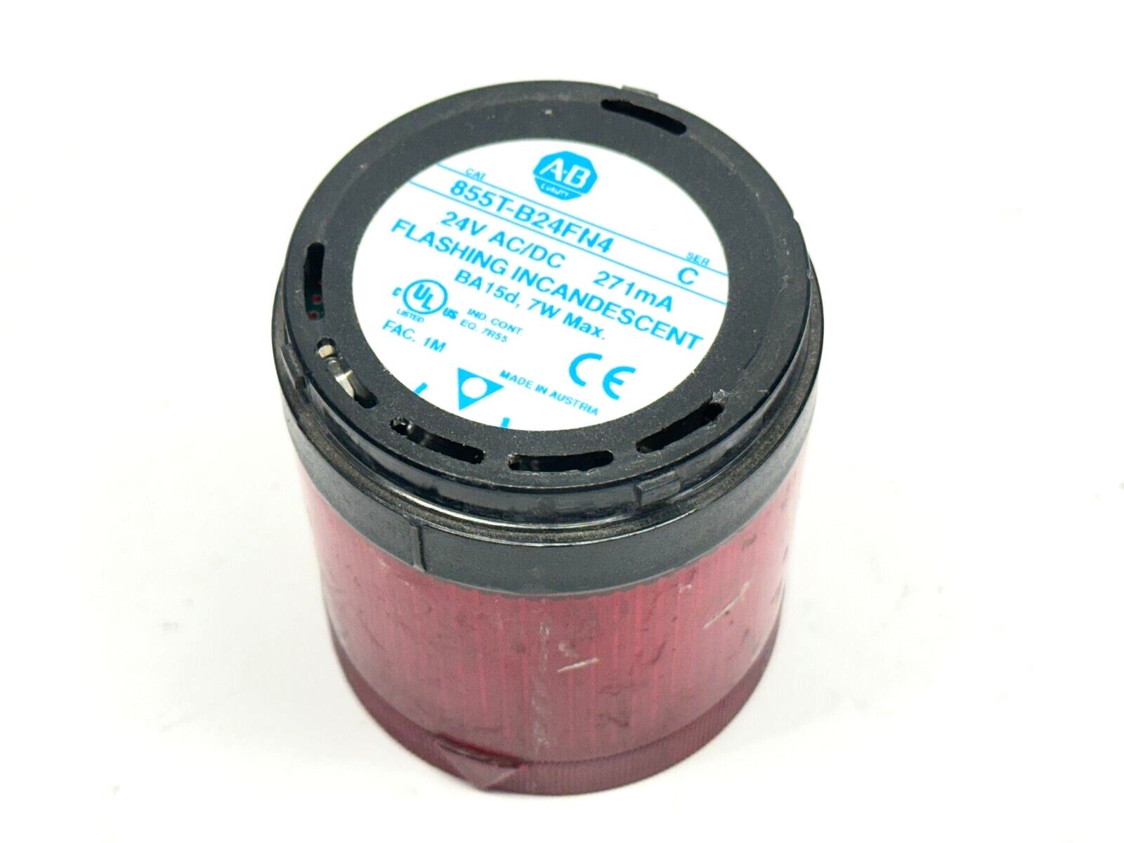 Allen Bradley 855T-B24FN4 Flashing Red Incandescent Stack Light 24V NO BULB - Used - Maverick Industrial Sales