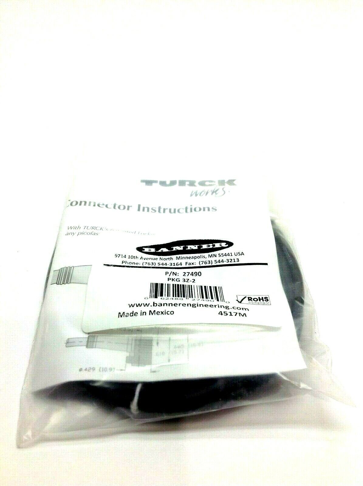 27490 PKG 3Z-2 | Banner Picofast Quick Disconnect Cable 3 Wire - New - Maverick Industrial Sales