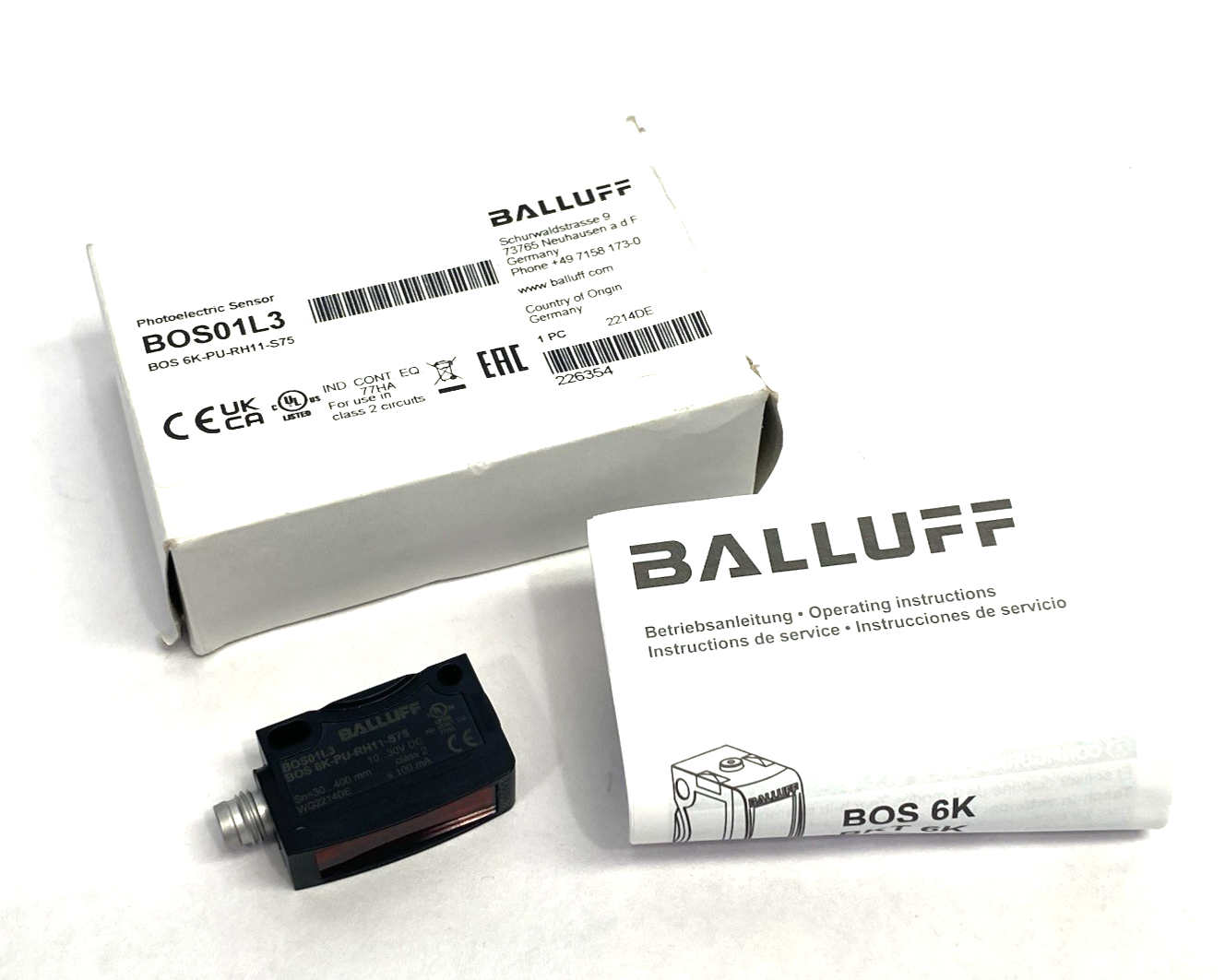 Balluff BOS01L3 Photoelectric Diffuse Sensor, 6K Series, BOS 6K-PU-RH11-S75 - Maverick Industrial Sales