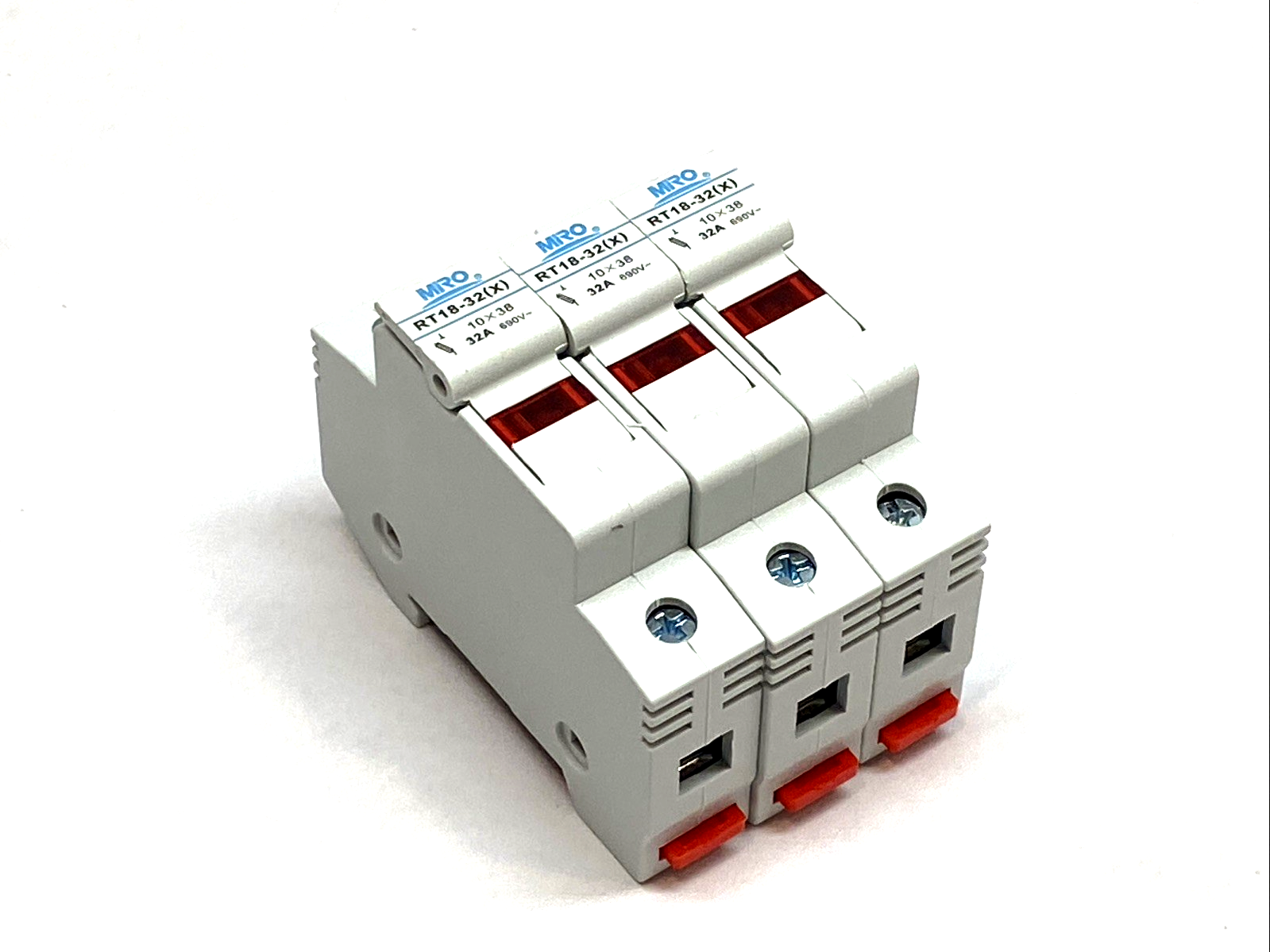 RT18-32X | MRO Fuse Holder 10x38mm 32A 380–500V 1-Pole DIN Rail LOT OF 3 - New – Open box - Maverick Industrial Sales