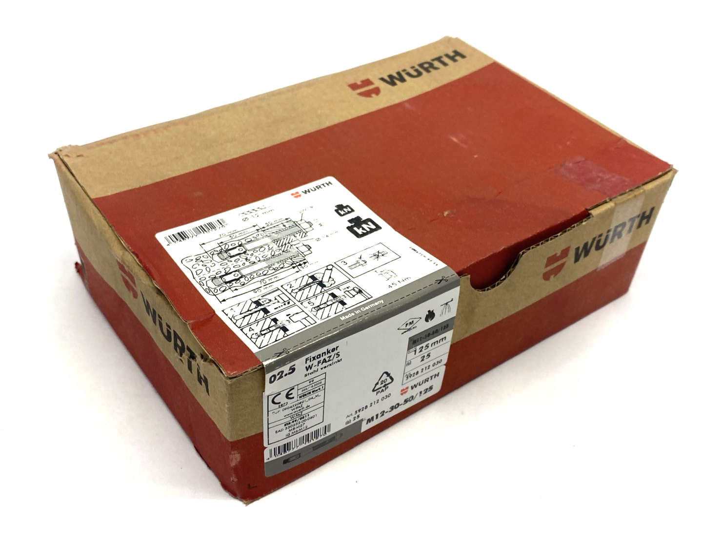5928 212 030,5928212030 | Wurth 5928212030 Fixanchor W-FAZ/S Steel Concrete Anchor M12-30-50/125 BOX OF 25 - New - Maverick Industrial Sales