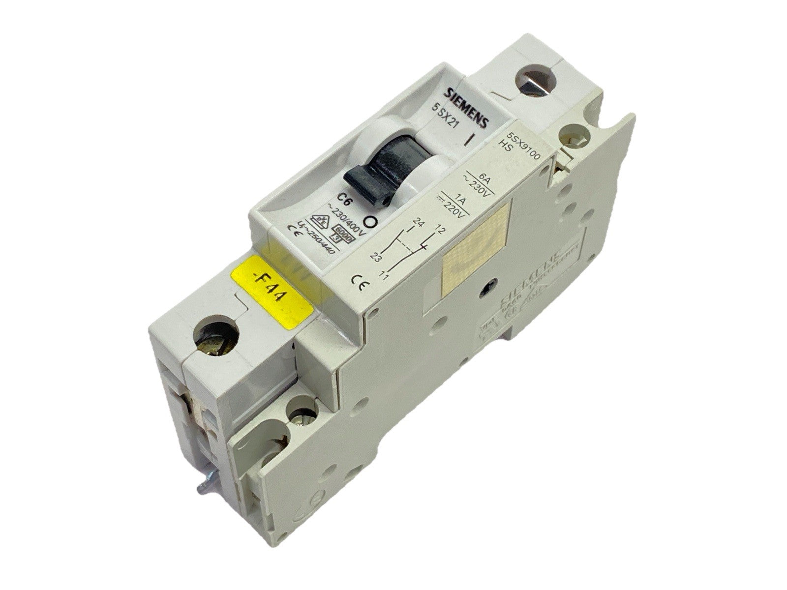 Siemens 5SX21C6 Miniature Circuit Breaker 1P 6A 277VAC w/5SX9100HS Aux Contact - Maverick Industrial Sales