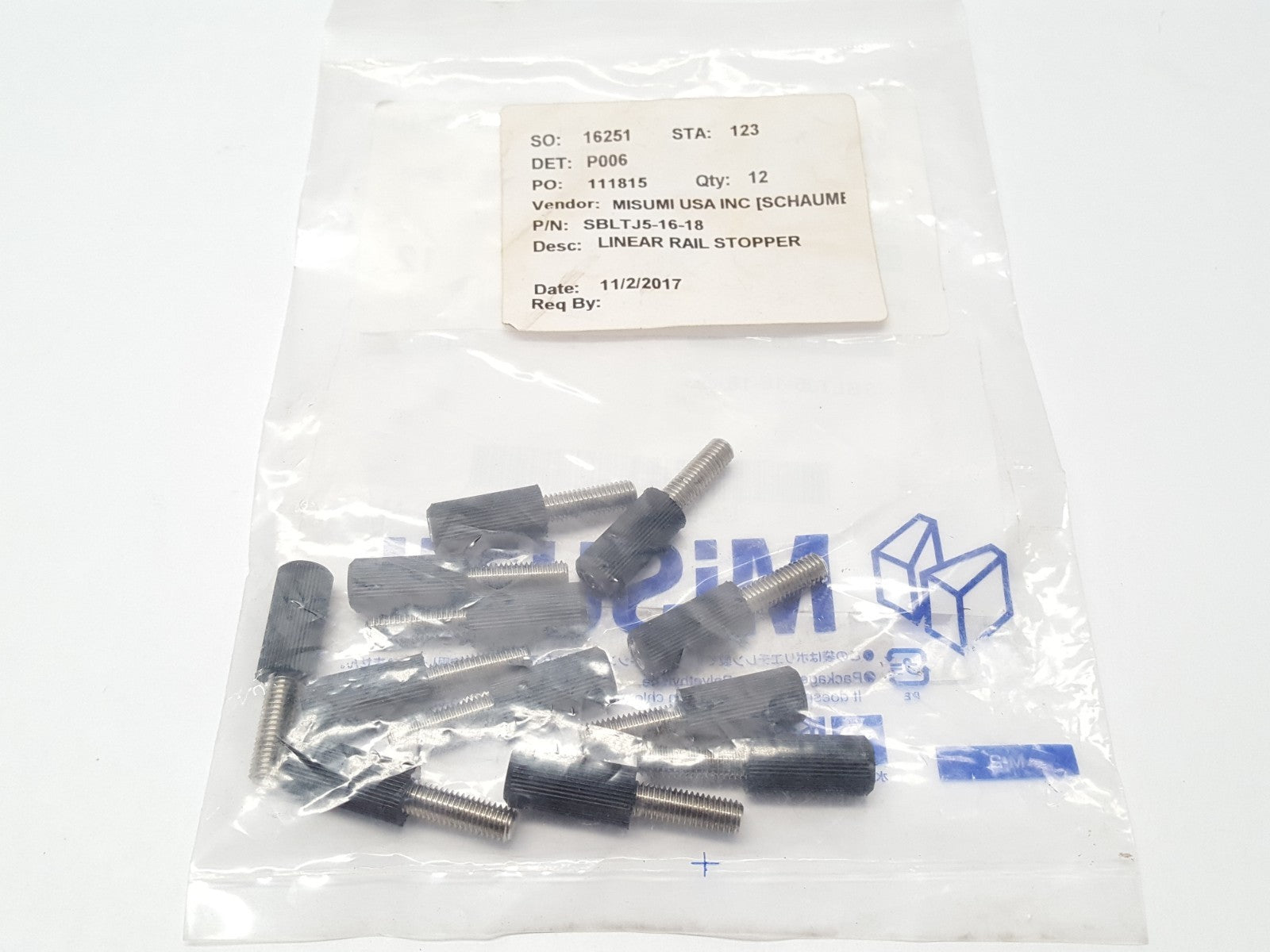 Misumi SBLTJ5-16-18 Stopper Bolts For Linear Guides LOT OF 16 - New - Maverick Industrial Sales
