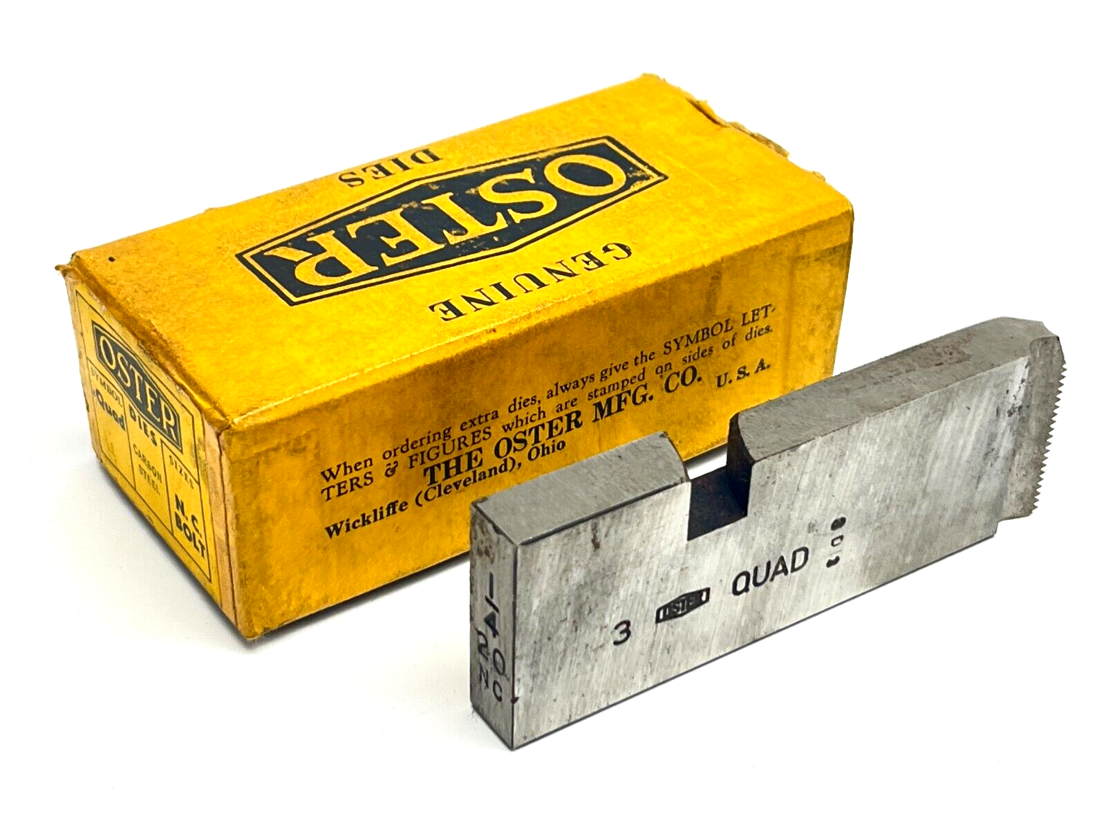 Oster Symbol Quad Carbon Steel 1/4" 20 N.C Bolt Die - New – Open box - Maverick Industrial Sales