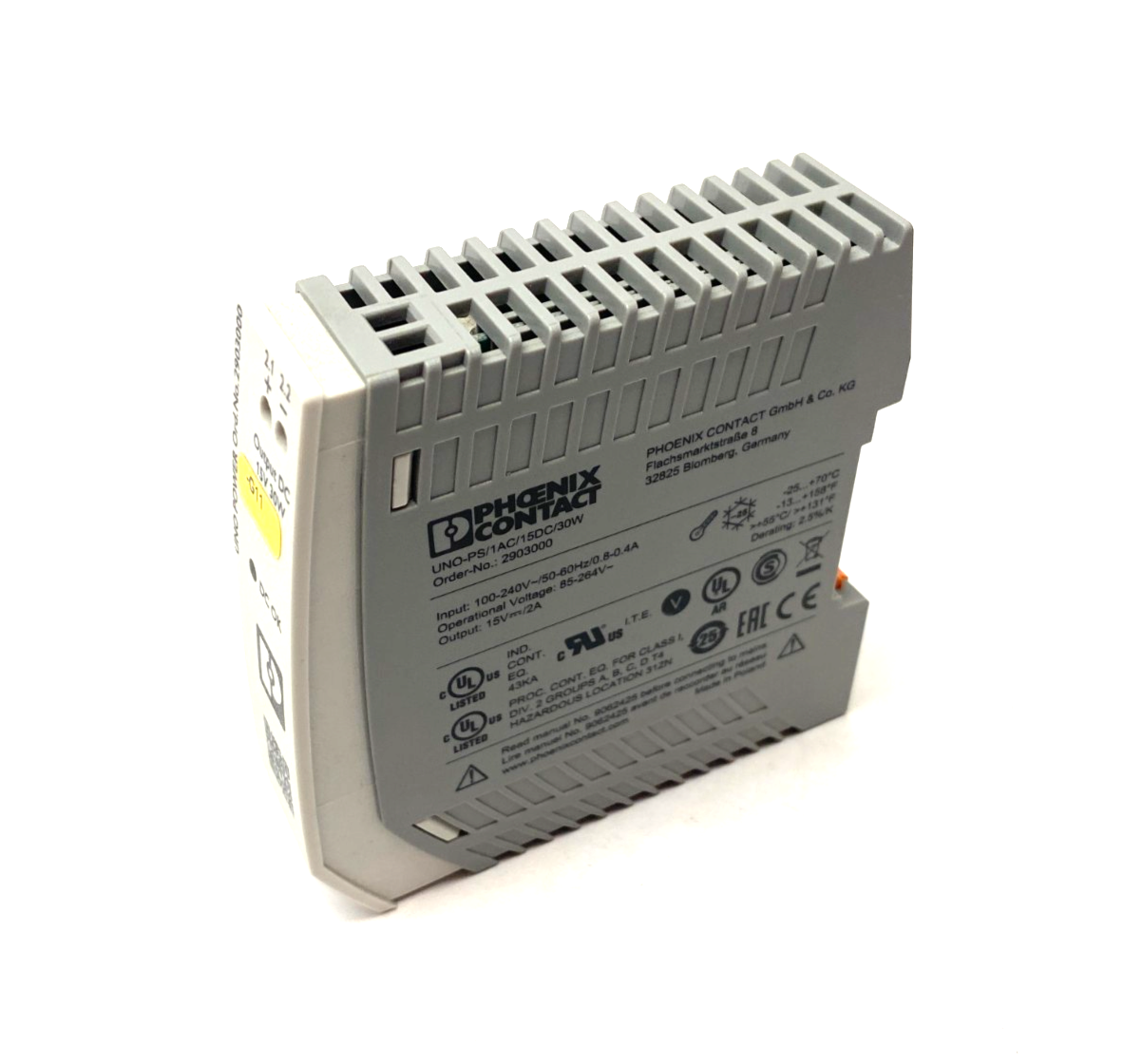 Phoenix Contact UNO-PS/1AC/15DC/30W Power Supply, Primary Switched 2903000 - Maverick Industrial Sales