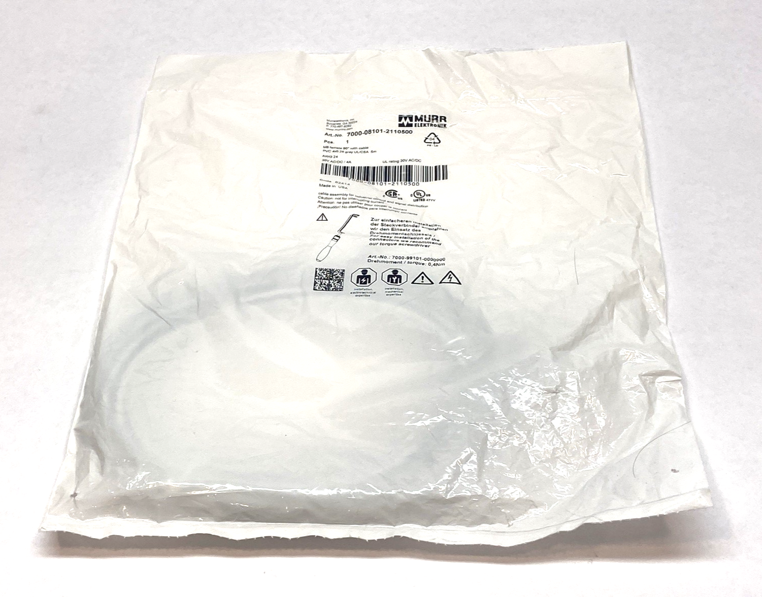 Murrelektronik 7000-08101-2110500 Single Ended M8 female 90° A-cod. Cordset - Maverick Industrial Sales