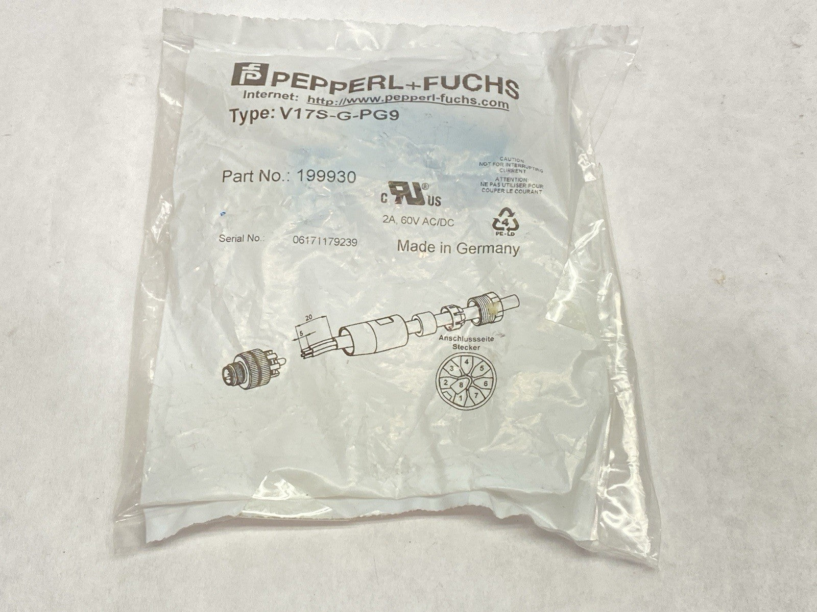 V17S-G-PG9 | Pepperl+Fuchs Field Wireable Connector Male M12 8-Pin A-Code 199930- New - Maverick Industrial Sales