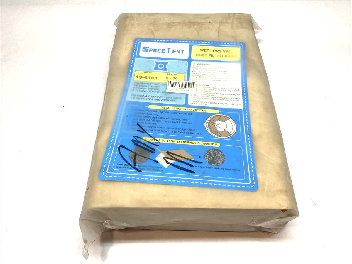DXVA19-4101 | SpaceTent Disposable Dust Filter Bags 6-10 Gal Vac LOT OF 15 - New - Maverick Industrial Sales