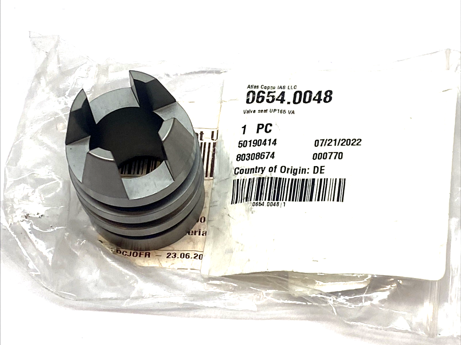 654.0048 | Atlas Copco Valve Seat UP165 VA - New – Open box - Maverick Industrial Sales