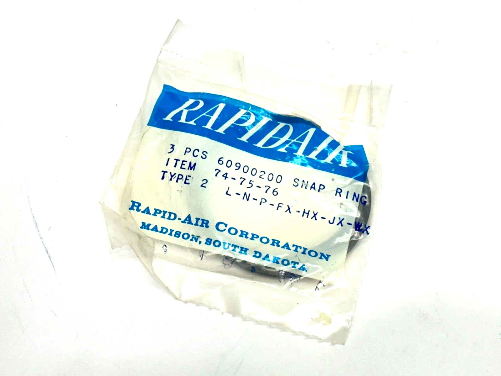60900200 | Rapidair Snap Ring Item 74-75-76 Type 2 L-N-P-FX-HX-JX-WX 3 PCS - New - Maverick Industrial Sales