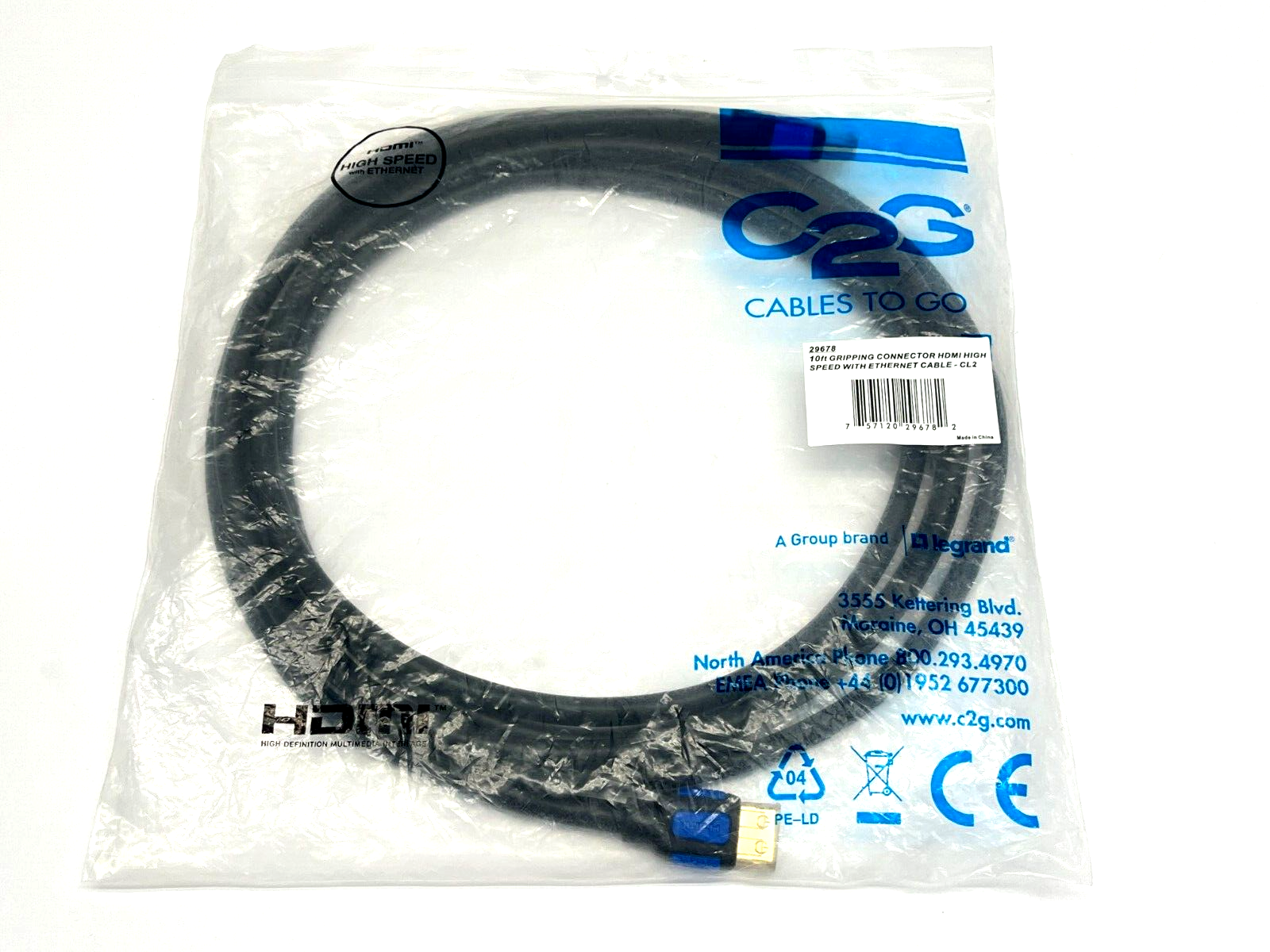 29678 | C2G High Speed HDMI Cable With Gripping Connectors 10ft - New - Maverick Industrial Sales