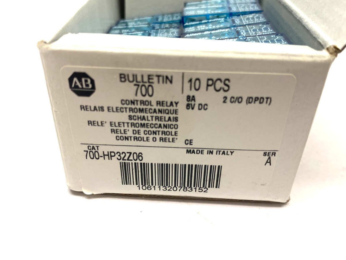 700-HP32Z06 | Allen Bradley Ser. A Control Relay 2 C/O (DPDT) 8A 6VDC BOX OF 10- New – Open box - Maverick Industrial Sales