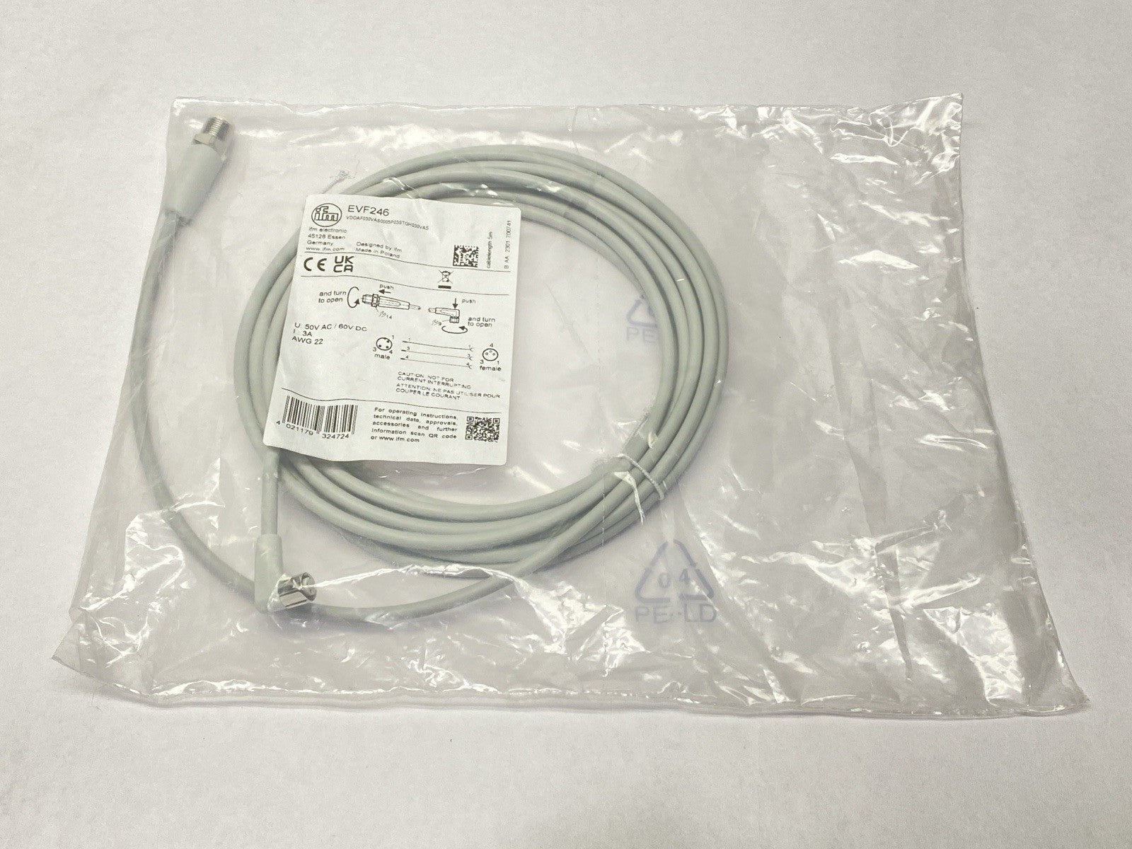 VDOAF030VAS0005P03STGH030VAS | ifm Connection Cable M12/M83-Pin 5m EVF246 - New - Maverick Industrial Sales