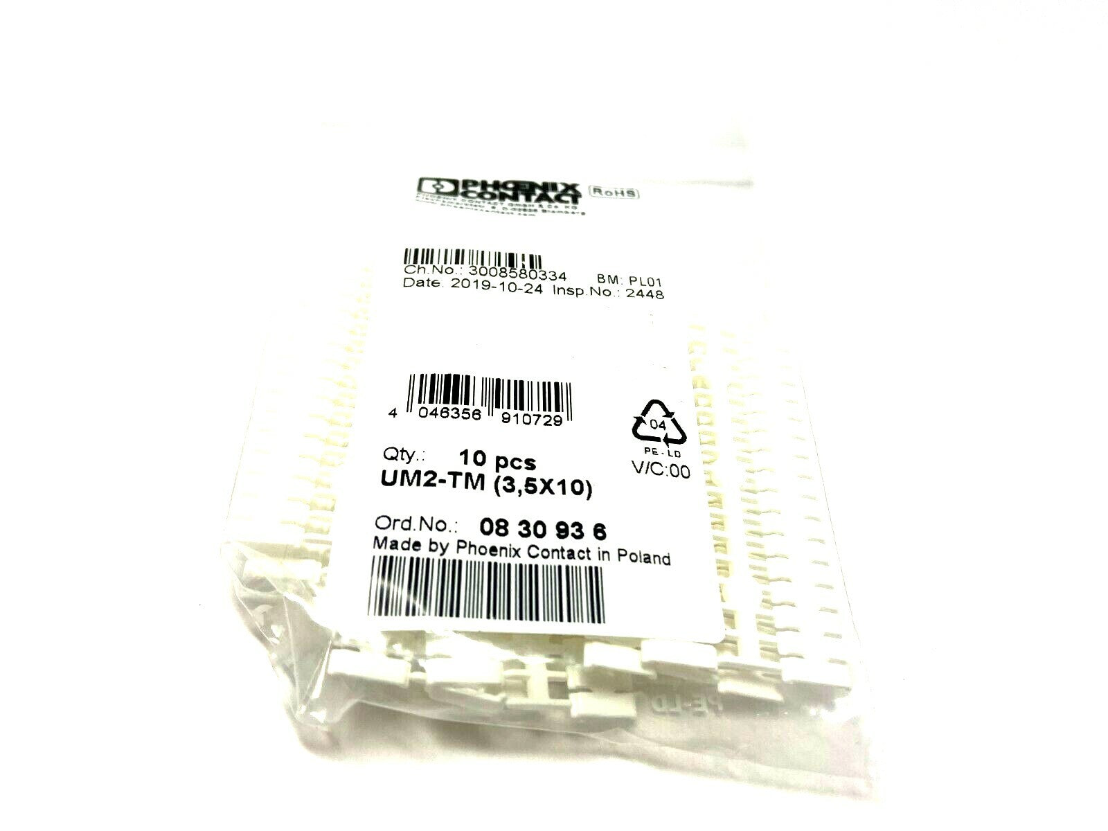 Phoenix Contact UM2-TM (3,5x10) White Marker Set for Terminal Block LOT OF 10 - New - Maverick Industrial Sales