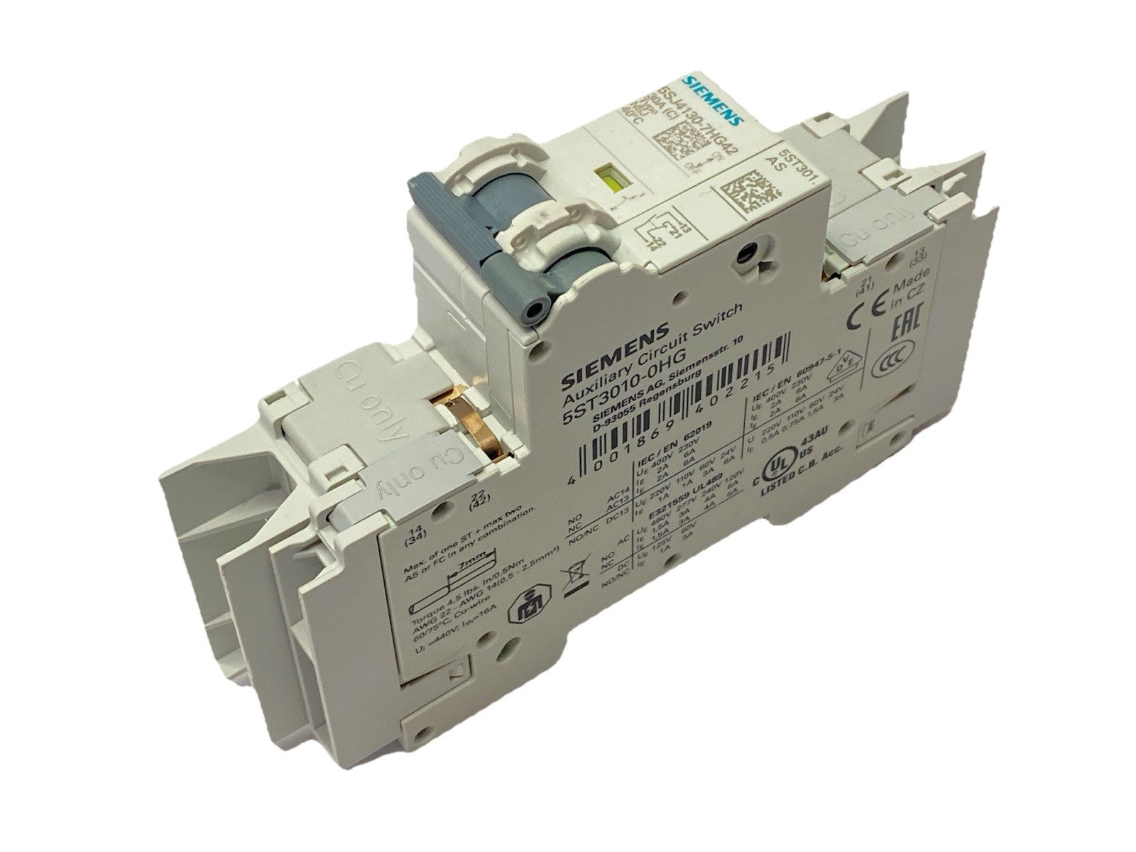 Siemens 5SJ4130-7HG42 Circuit Breaker 30A 277V/400VAC w/ 5ST3010-0HG Switch - Maverick Industrial Sales