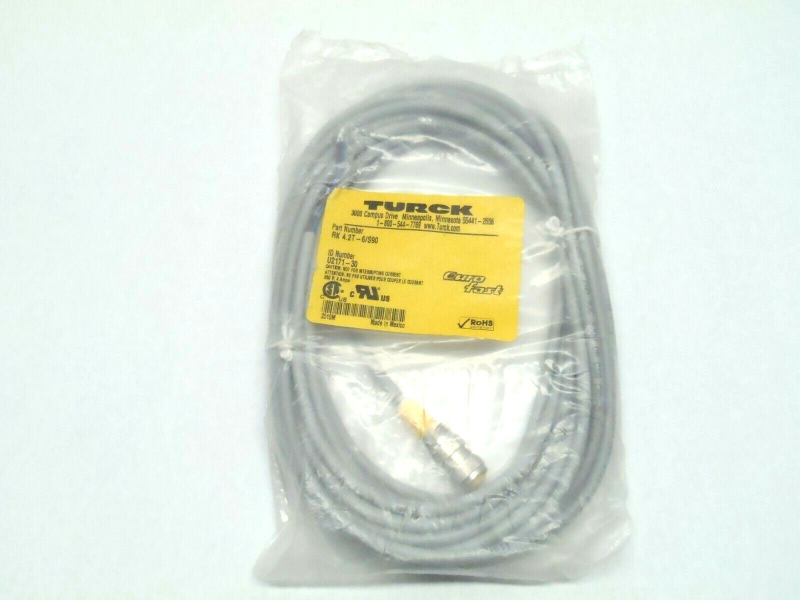 Turck RK 4.2T-6/S90 Eurofast Cordset Cable Assembly U2171-30 - New - Maverick Industrial Sales