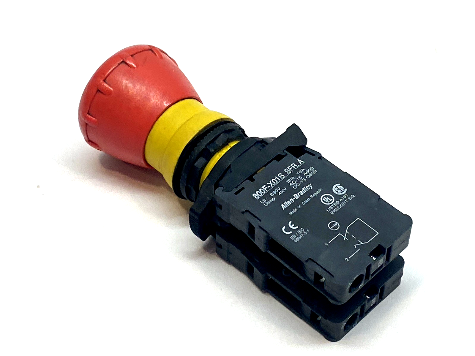 Allen-Bradley 800FP-MT44 E-Stop 22mm Twist-to-Release w/ 800F-X01S 1NC SM - Maverick Industrial Sales