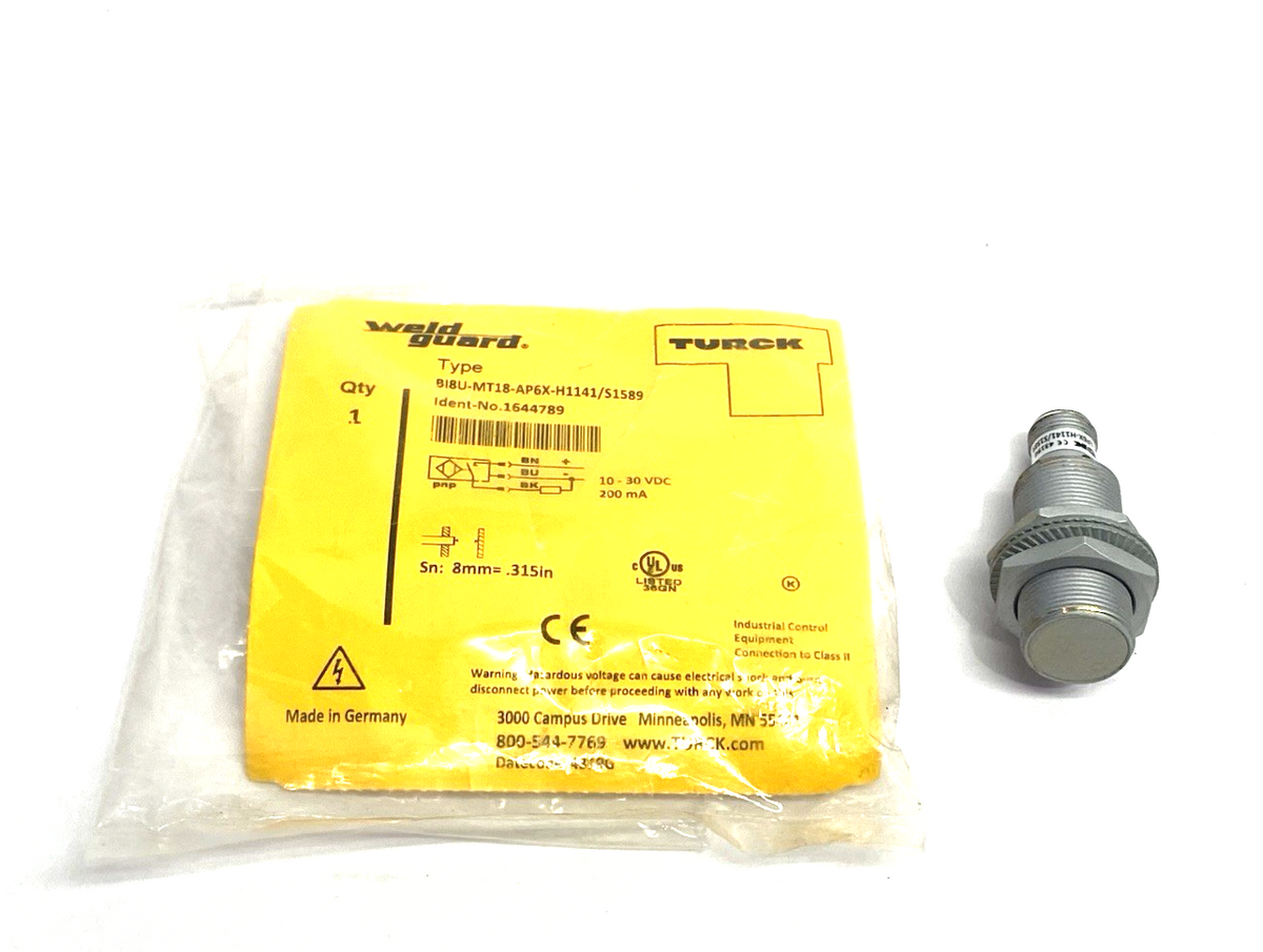 Turck BI8U-MT18-AP6X-H1141/S1589 Weldguard Proximity Sensor, Metal Body 1644789 - Maverick Industrial Sales