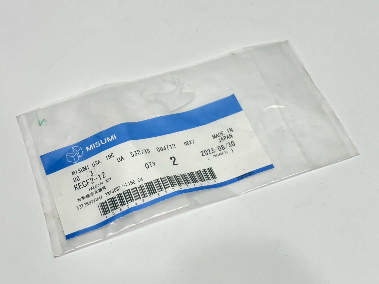 Misumi KEGF2-12 Parallel Keys 2mm x 2mm x 12mm 1045 Carbon Steel LOT OF 2 - New - Maverick Industrial Sales