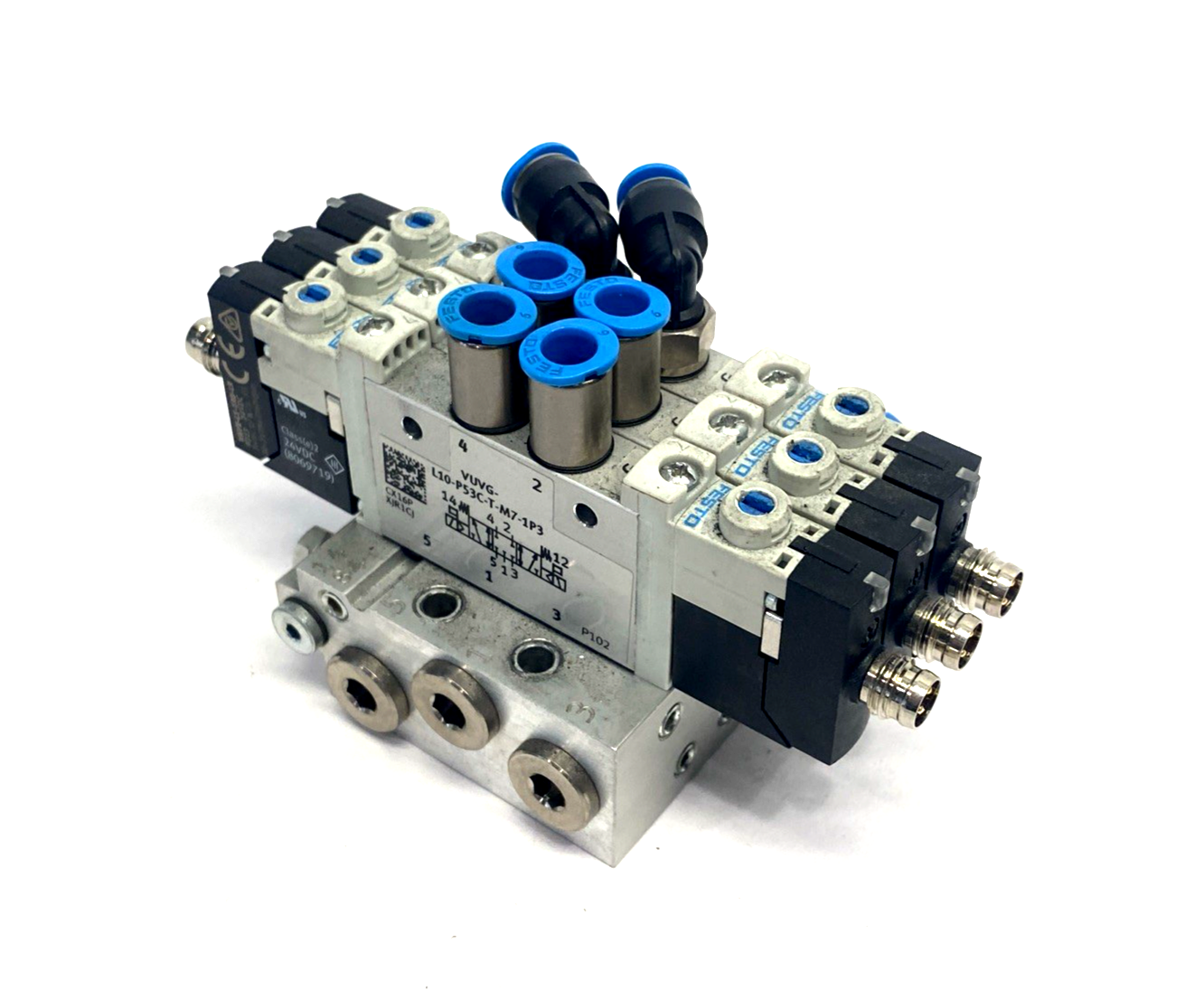 Festo VUVG-L10-P53C-T-M7-1P3 3-Station Solenoid Valve Manifold 566476 - Maverick Industrial Sales