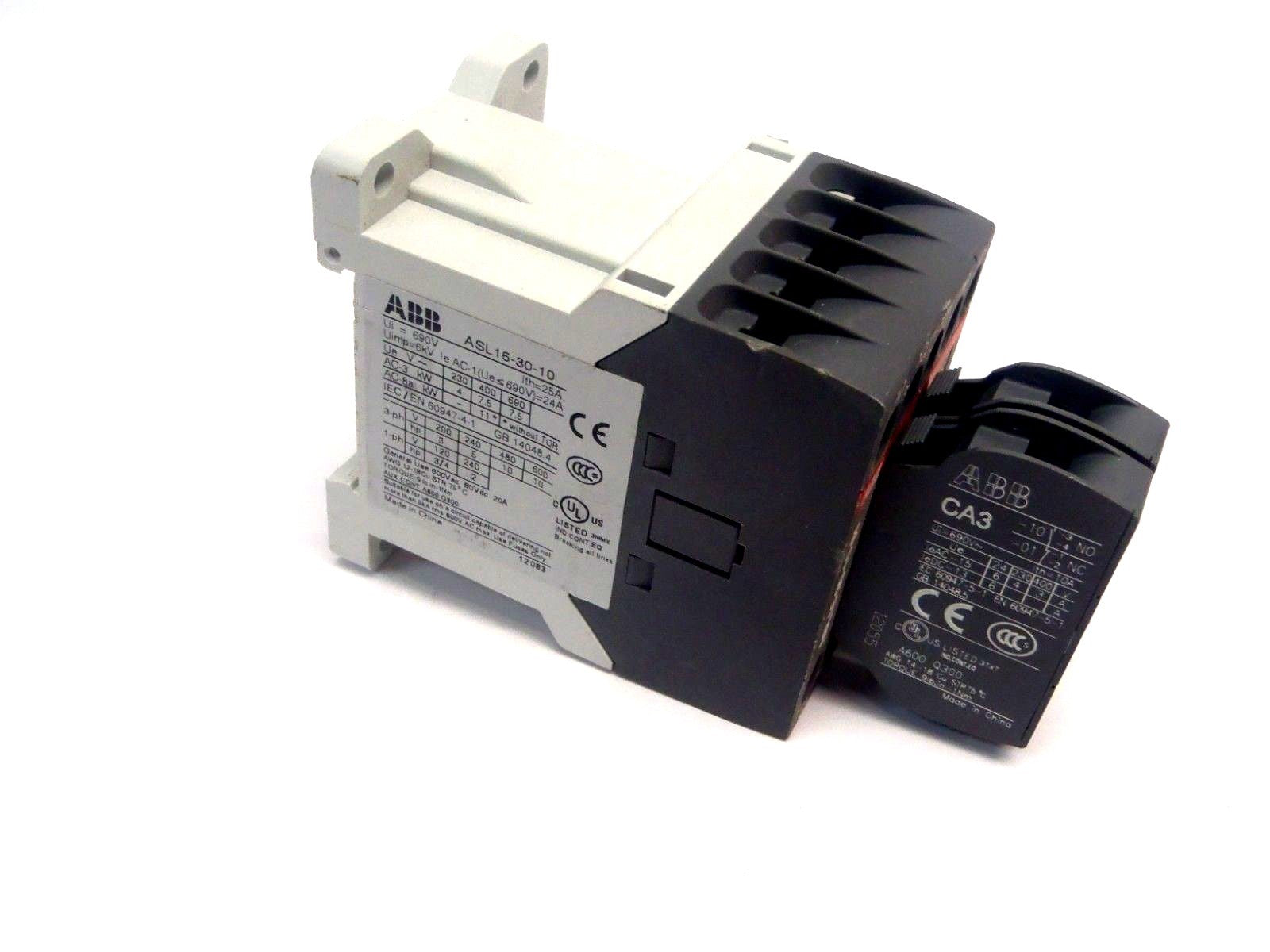 ABB ASL16-30-10 Contactor 690V 24VDC w/ CA3-01, CA3-10 Contact Blocks - Maverick Industrial Sales