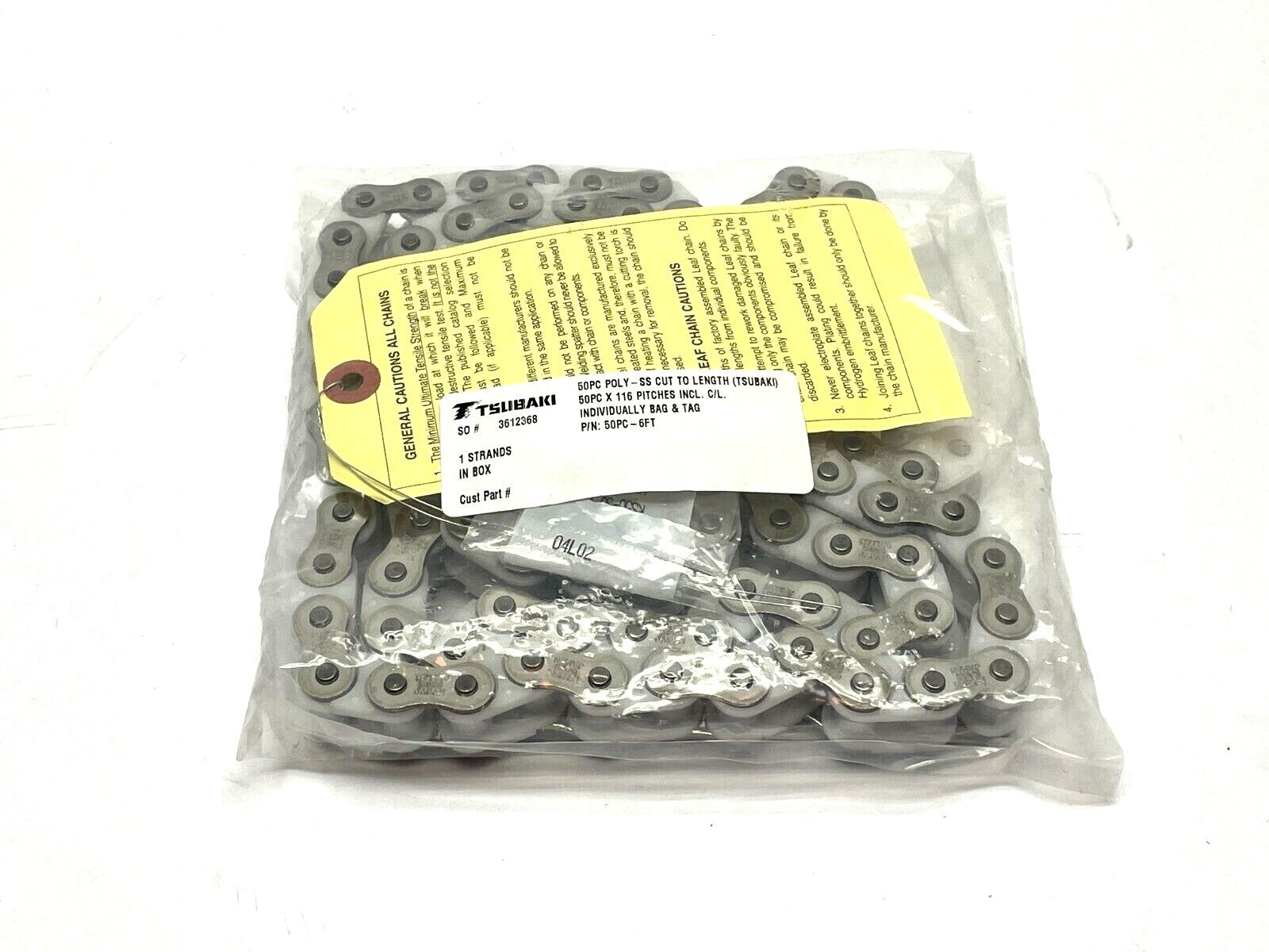 Tsubaki 50PC Poly-Stainless Steel Chain 116 Pitch 6ft Length - New - Maverick Industrial Sales