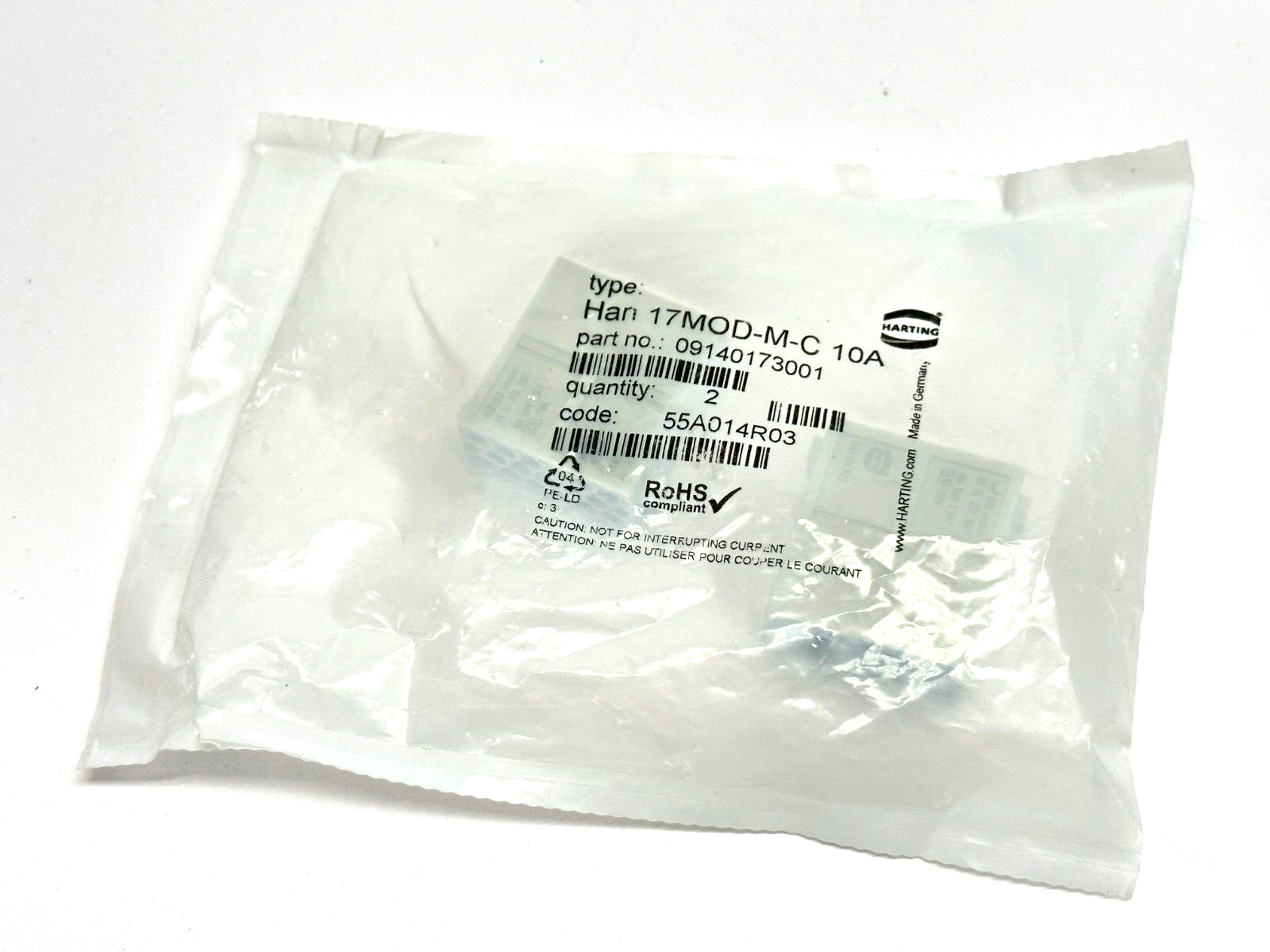 Harting 09 14 017 3001 Han DDD Module, Crimp Male LOT OF 2 - New - Maverick Industrial Sales