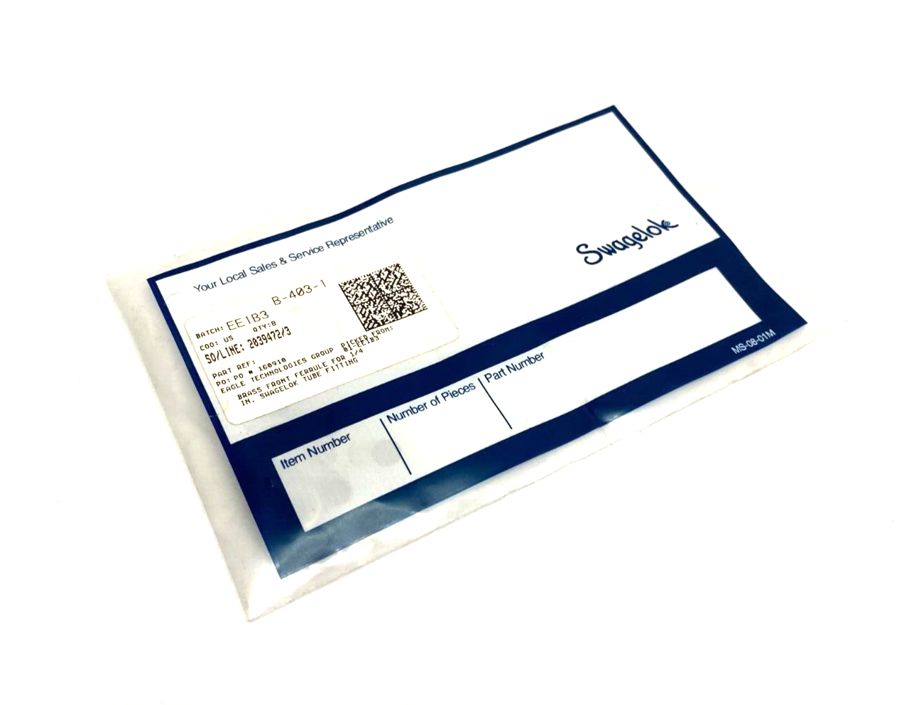 Swagelok B-403-1 Brass Front Ferrule for 1/4" Tube PKG OF 8 - Maverick Industrial Sales