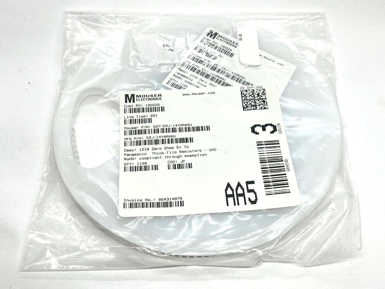 Panasonic ERJ-14Y0R00U Thick Film Resistors SMD 1210 0 Ohms 1100QTY - Maverick Industrial Sales