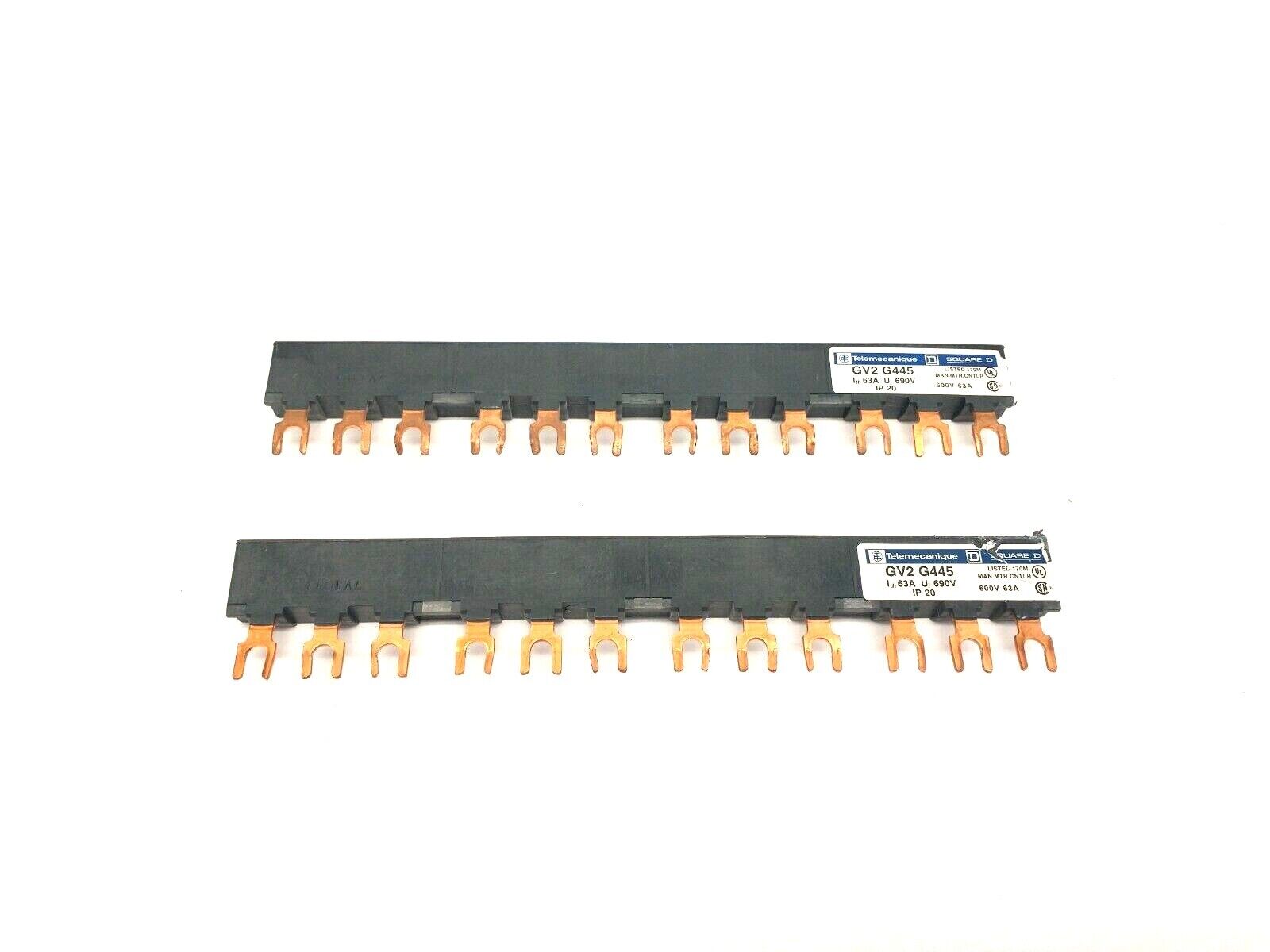 GV2 G445,055588,GV2G445 | Telemecanique Square D GV2 G445 Busbar 4 Tap-Offs 63A 45mm Pitch 055588 LOT OF 2 - Used - Maverick Industrial Sales