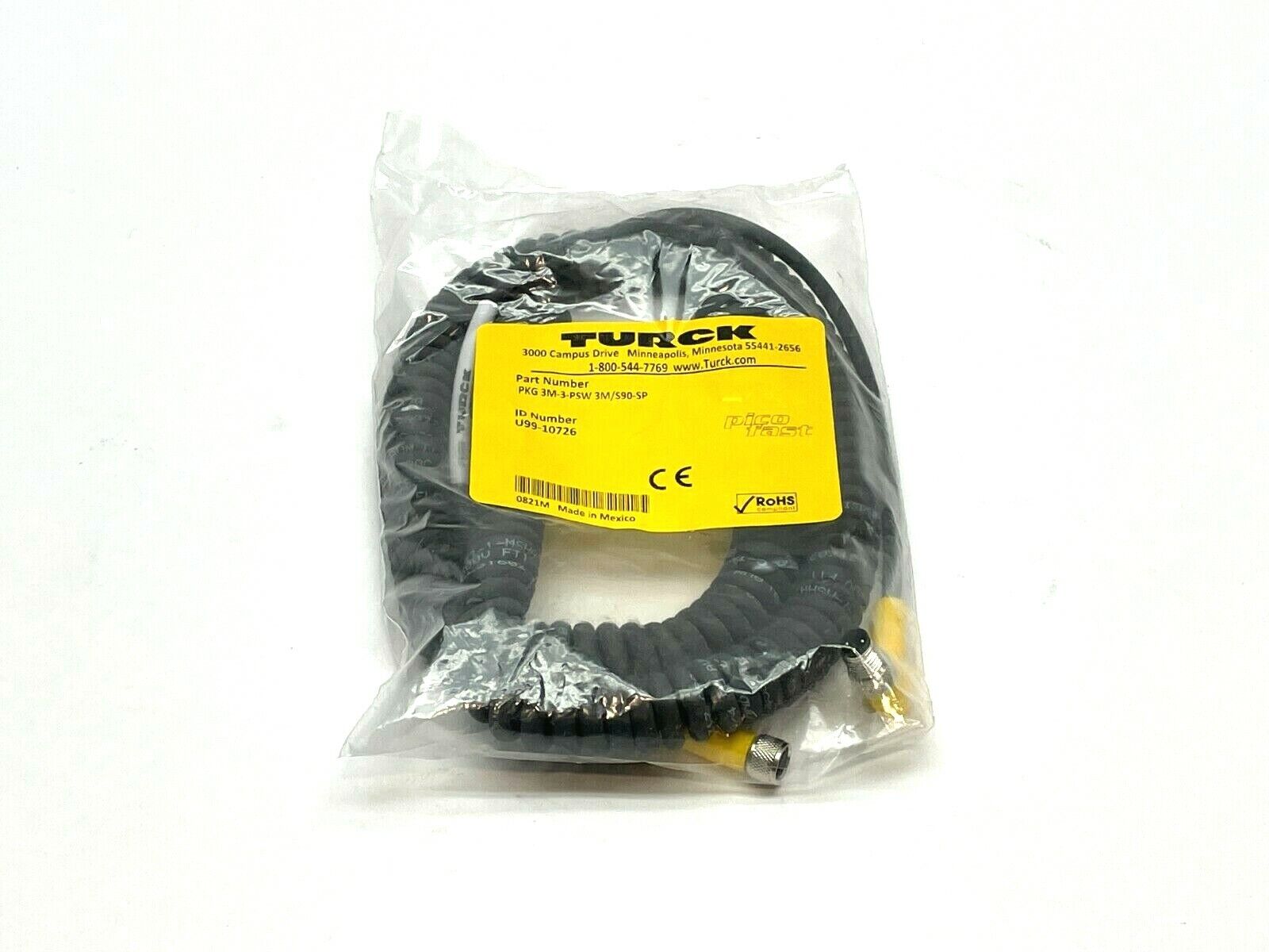 Turck PKG 3M-3-PSW 3M/S90-SP Extension Coil Cordset U99-10726 - New - Maverick Industrial Sales