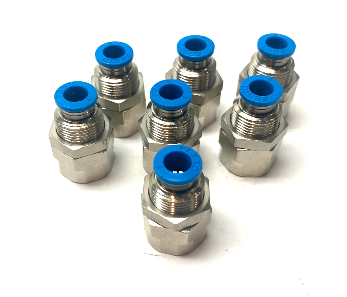 QSSF-1/4-6-B, 153164 | Festo QSSF-1/4-6-B Bulkhead Push-In Fitting G1/4" x 6mm Tube 153164 LOT OF 7 - New Other - Maverick Industrial Sales