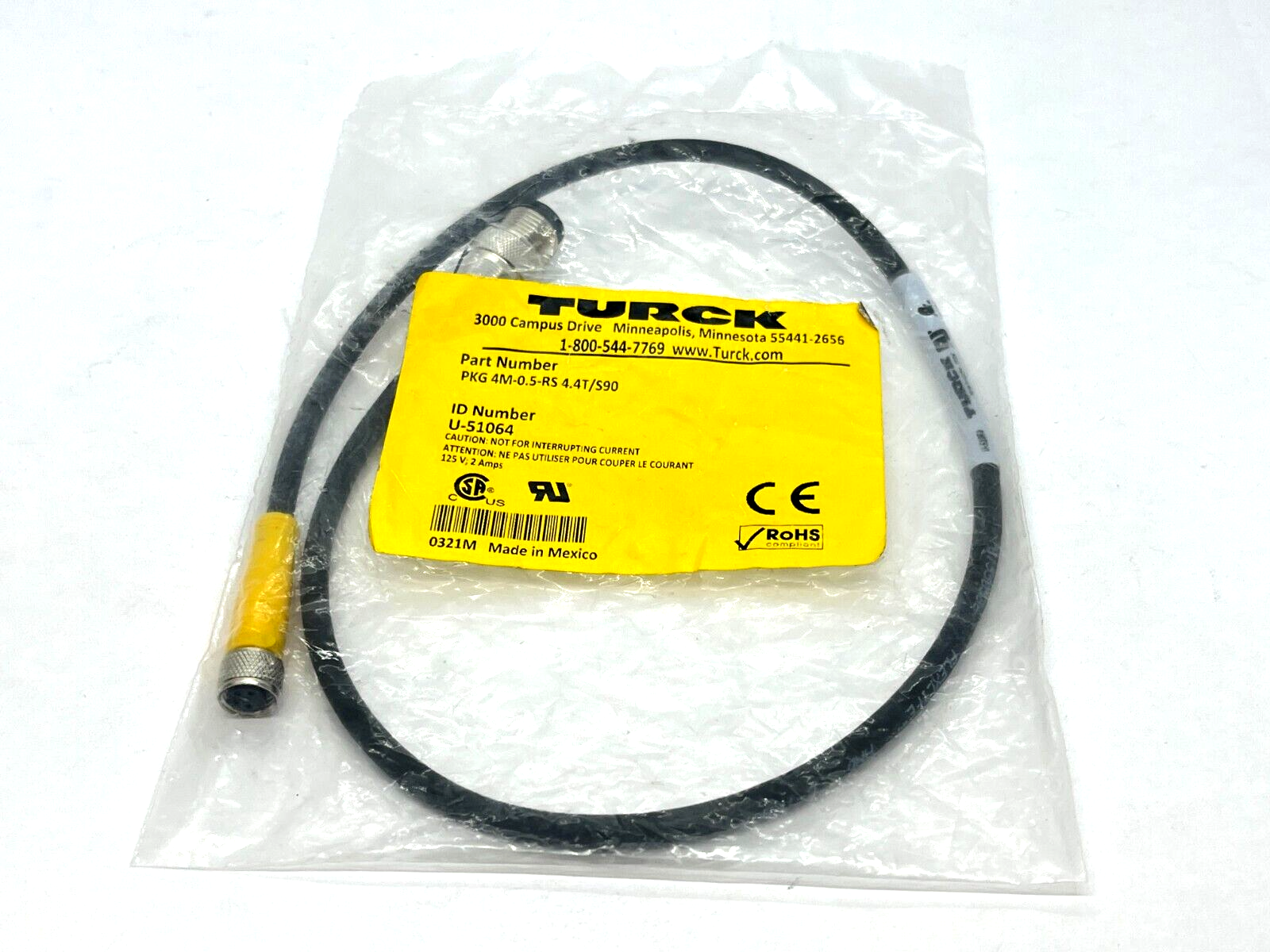Turck PKG 4M-0.5-RS 4.4T/S90 Double Ended Cordset M8 Female M12 Male U-51064 - New - Maverick Industrial Sales