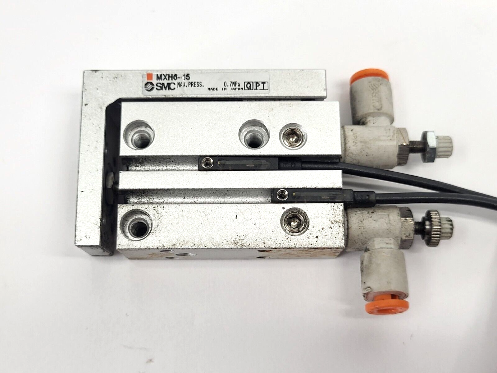 SMC MXH6-15 Compact Slide Cylinder w/ Balluff BMF 214K-PS-C-2A-SA95-S75-00,3 - Used - Maverick Industrial Sales