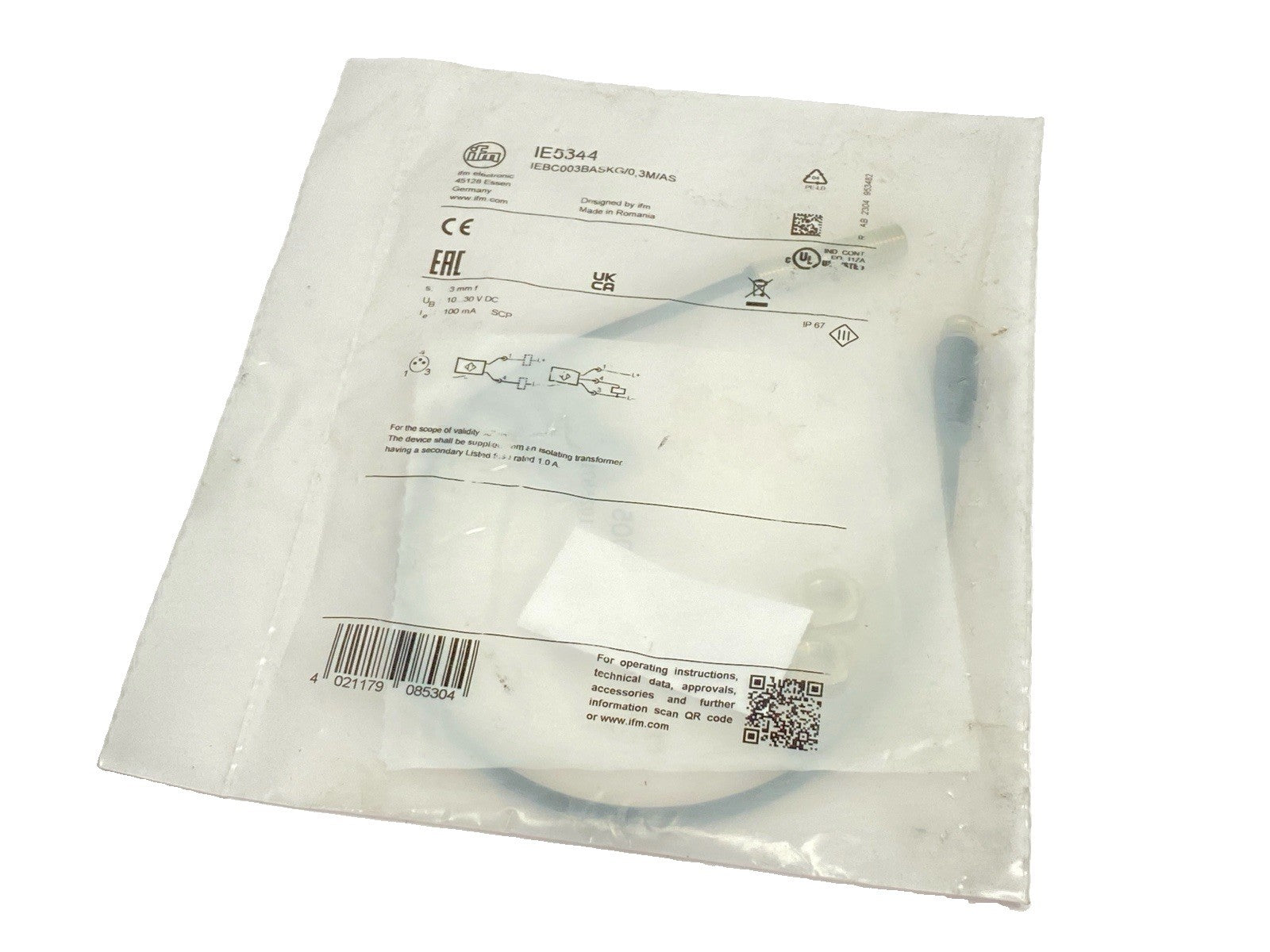 IFM IE5344 Inductive Proximity Sensor 10-30VDC IEBC003BASKG/0,3M/AS - Maverick Industrial Sales