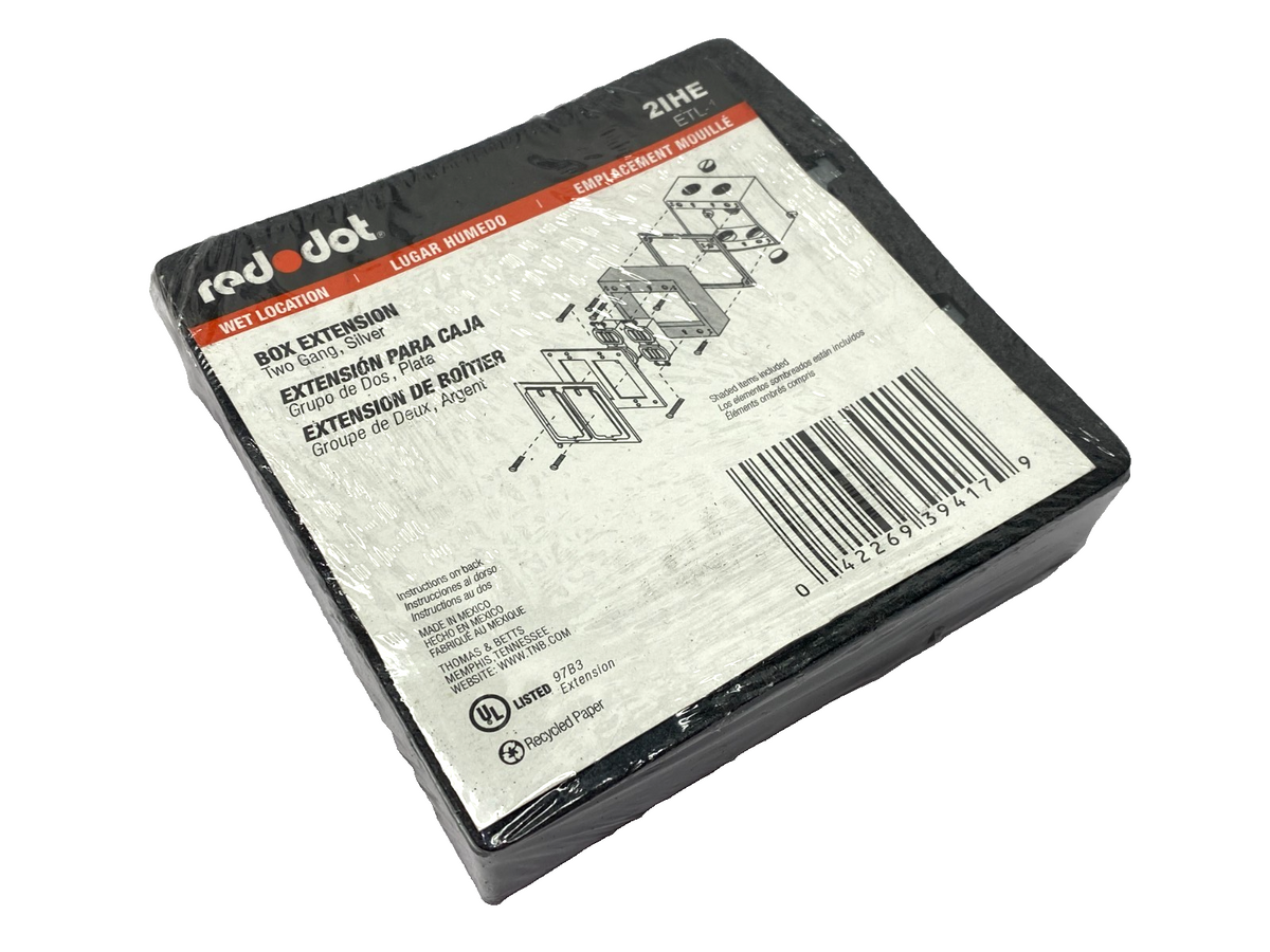Red Dot 2IHE Two Gang Electrical Box Extension 4-5/8" L/W x 1" D Silver Aluminum - Maverick Industrial Sales