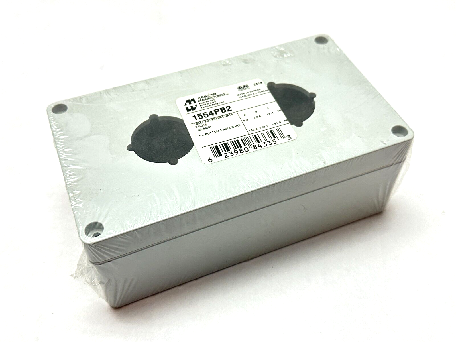 Hammond Manufacturing 1554PB2 Push Button Enclosure 2-Button 30.5mm 6.3x3.5x2.4" - Maverick Industrial Sales