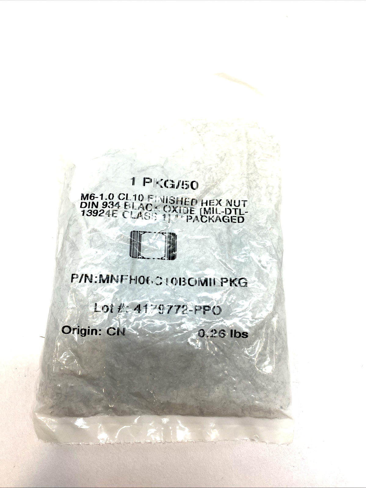 M6‑1.0 Cl 10 Hex Nut, Black Oxide Finish, MNFH06C10BOMILPKG PKG 50 - Maverick Industrial Sales