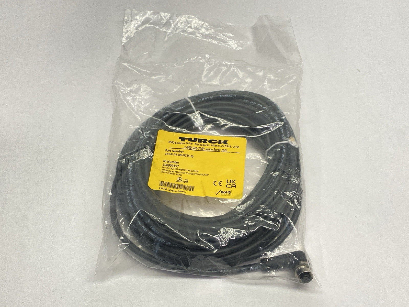 Turck EKWB-A4.400-GC2K-10 Sensor/Actuator Cordset Female M12 4-Pin 10m 100009197 - Maverick Industrial Sales
