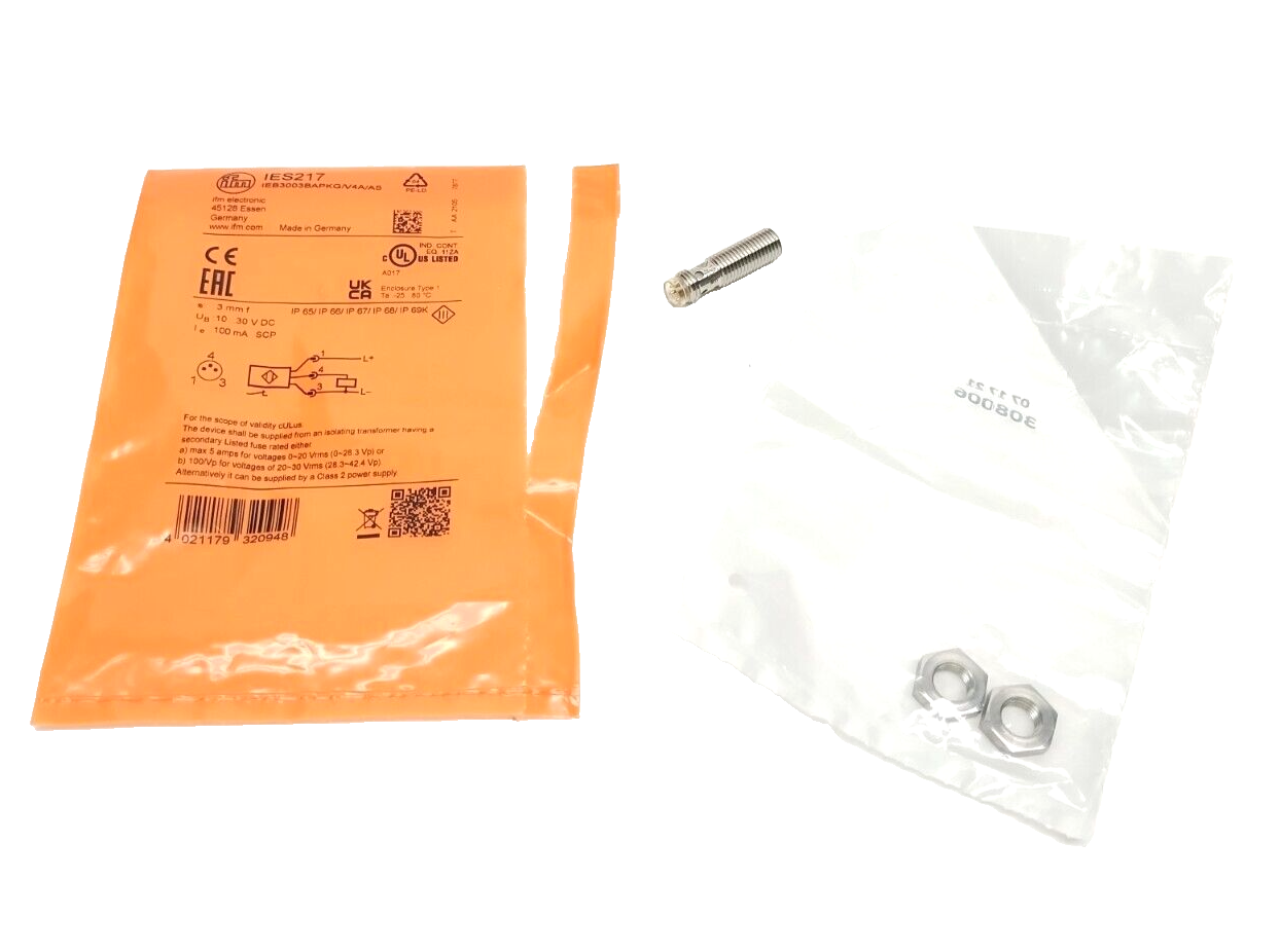 ifm IES217 M8 Inductive Sensor IEB3003BAPKG/V4A/AS - New – Open box - Maverick Industrial Sales