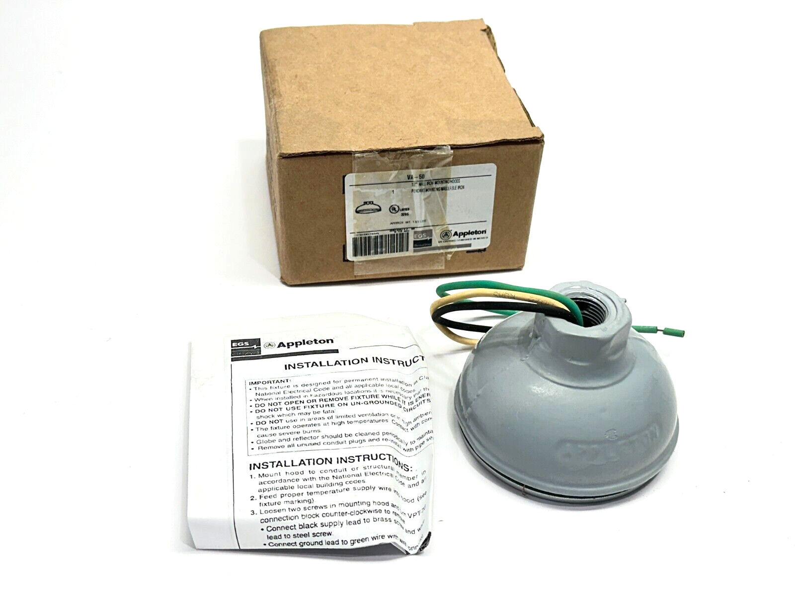 RPM0011045 | Appleton VA-50 Pendant Mount 1/2" Mall Iron Mounting Hood - New – Open box - Maverick Industrial Sales