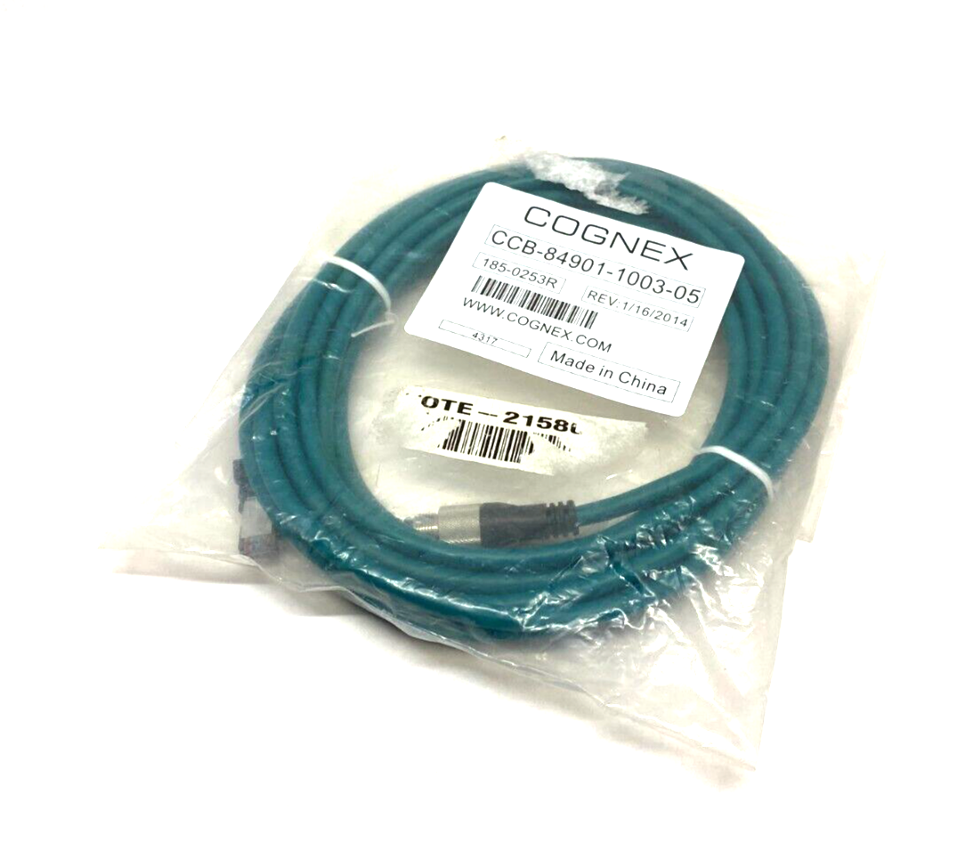 Cognex CCB-84901-1003-05 Ethernet Cable 5m A-Coded RJ45 to M12 8-Pin 185-0235R - Maverick Industrial Sales